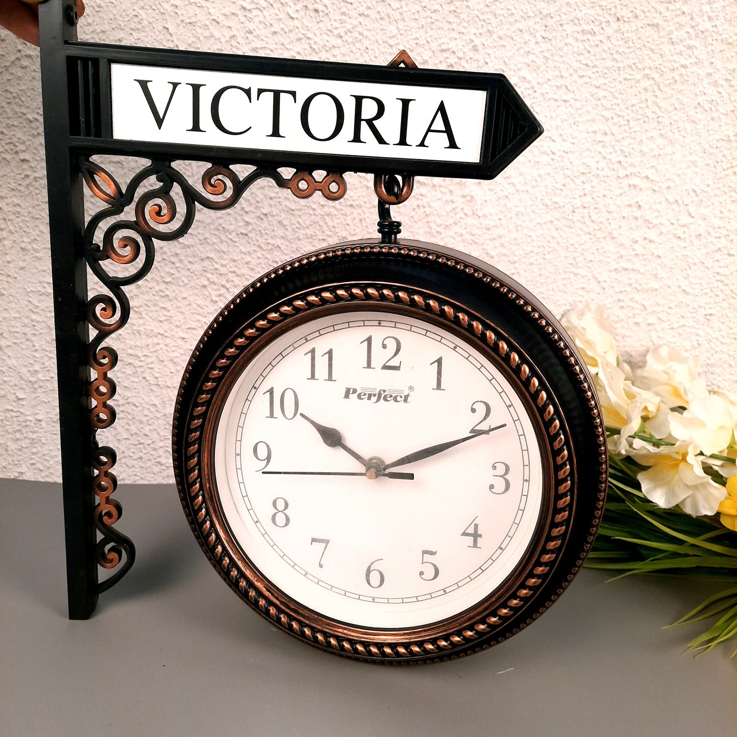 Railway Clocks - Double Sided | Victorian Station Wall Hanging Clock | Vintage Platform Watch - for Home, Living Room, Office Decor & Gifts - 11 Inch - Apkamart #Color_Black