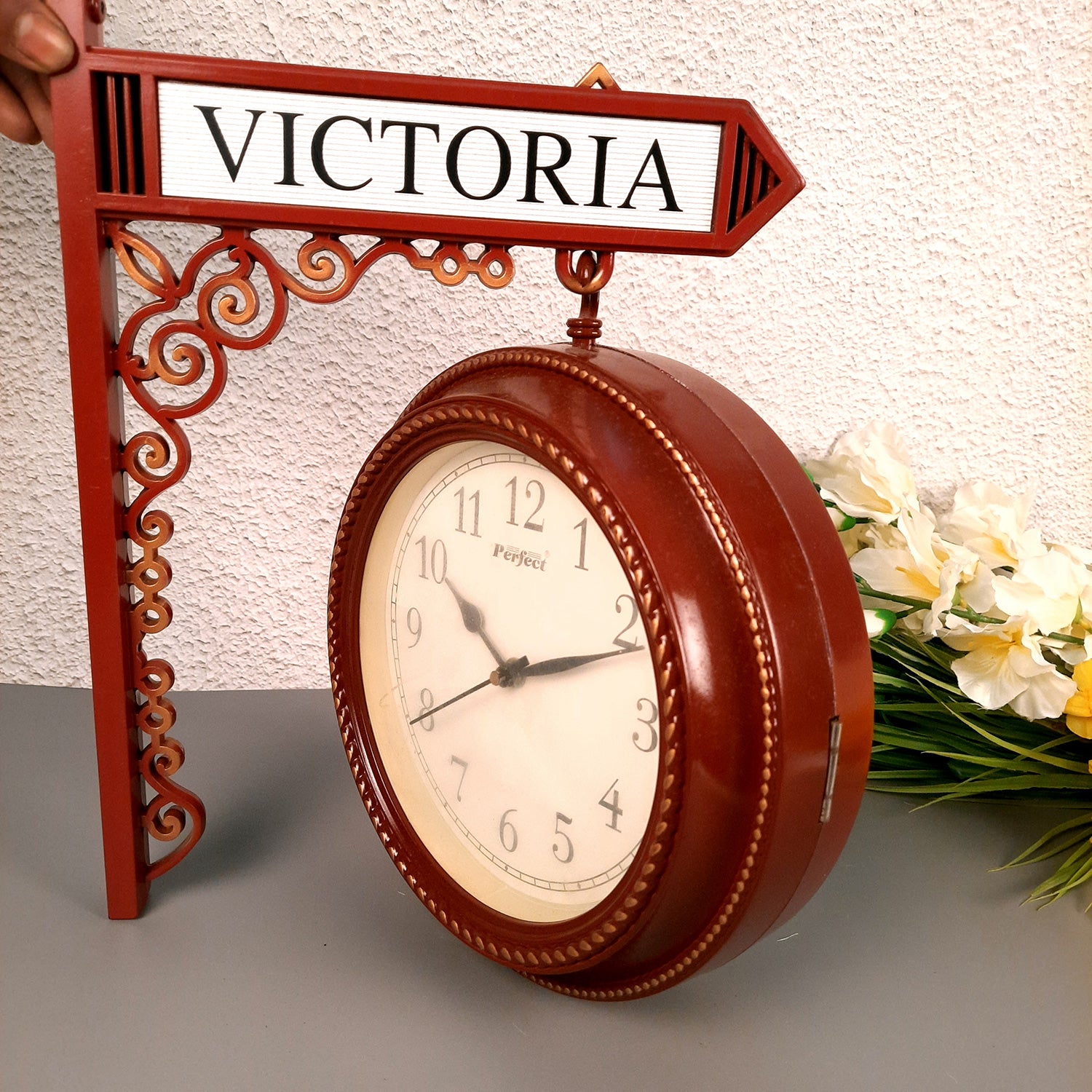 Railway Clocks - Double Sided | Victorian Station Wall Hanging Clock | Vintage Platform Watch - for Home, Living Room, Office Decor & Gifts - 11 Inch - Apkamart #Color_Brown