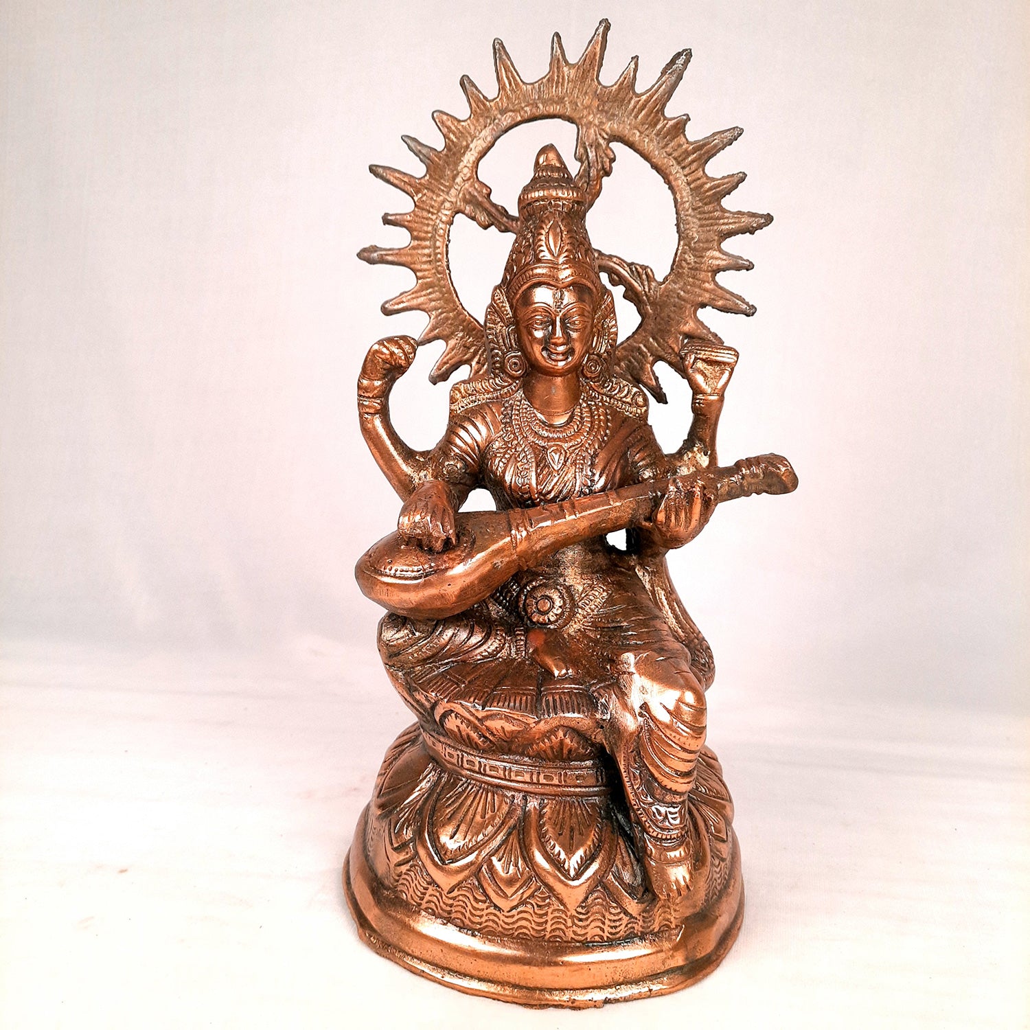 Saraswati Idol | Goddess Sarasvati Playing Veena Statue | Religoius & Spiritual Art - For Puja, Home & Entrance, Living Room & Gift - Apkamart