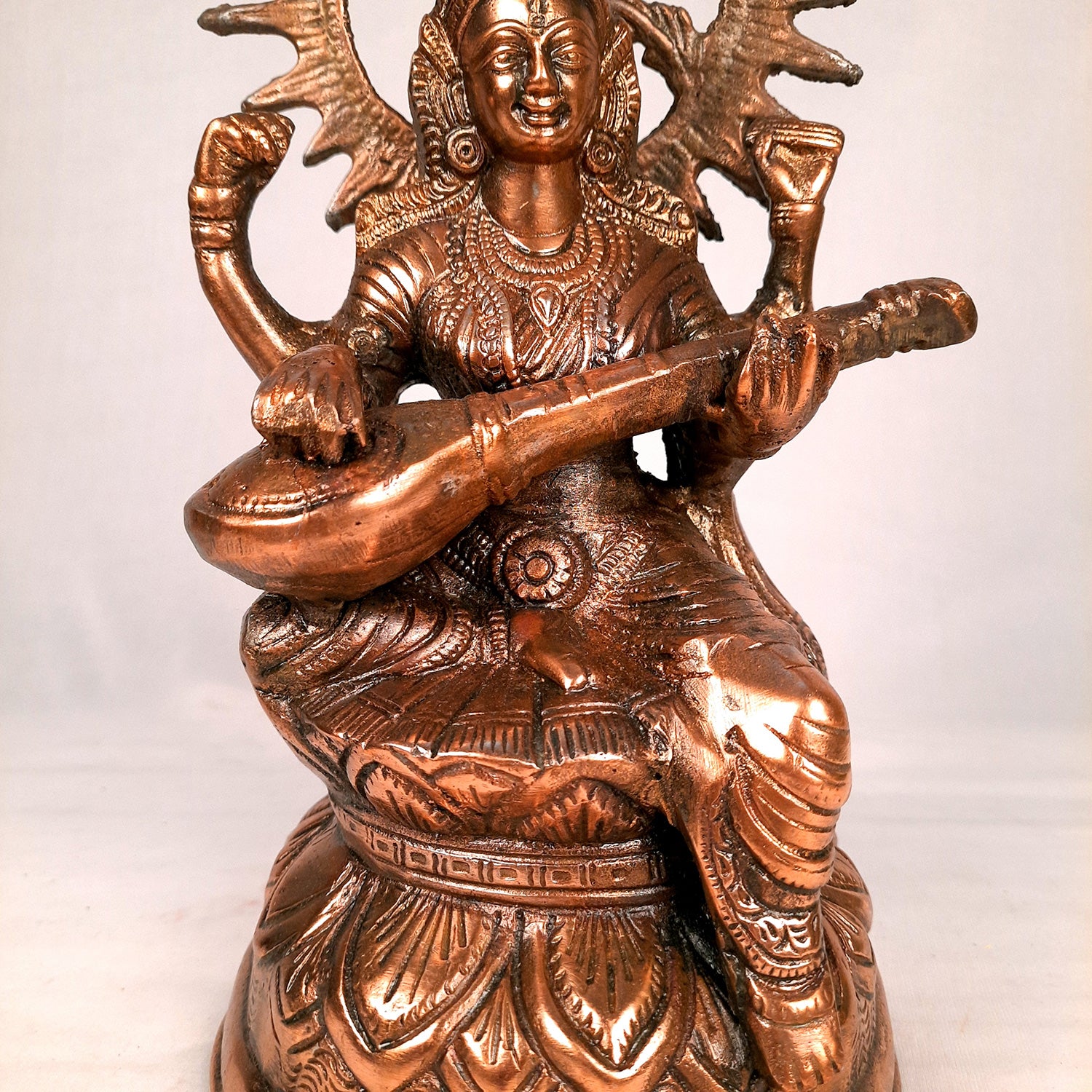 Saraswati Idol | Goddess Sarasvati Playing Veena Statue | Religoius & Spiritual Art - For Puja, Home & Entrance, Living Room & Gift - Apkamart