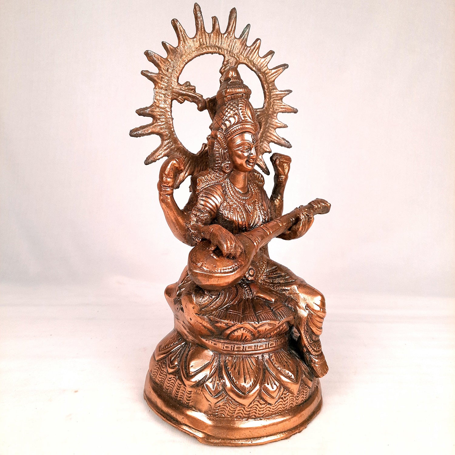 Saraswati Idol | Goddess Sarasvati Playing Veena Statue | Religoius & Spiritual Art - For Puja, Home & Entrance, Living Room & Gift - Apkamart