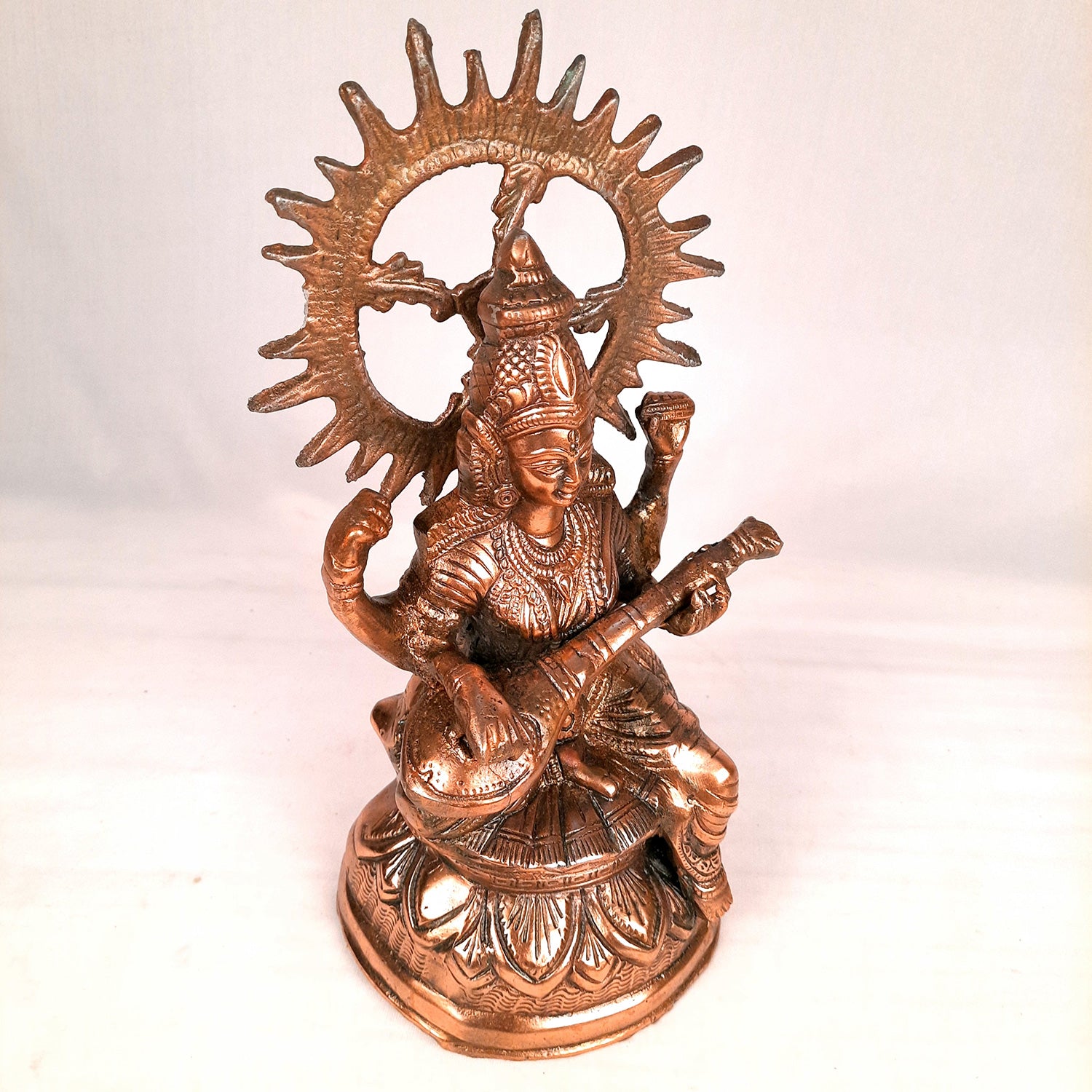 Saraswati Idol | Goddess Sarasvati Playing Veena Statue | Religoius & Spiritual Art - For Puja, Home & Entrance, Living Room & Gift - Apkamart