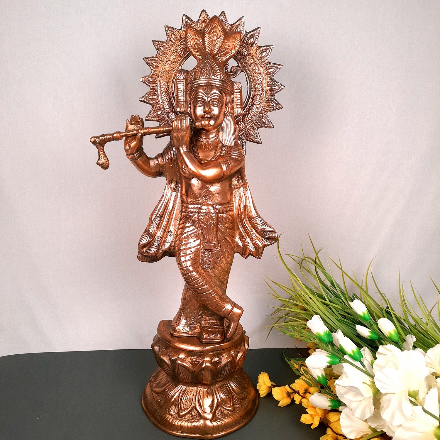 Krishna Idol | Shri Krishna Statue | Lord Krishna Metal Murti - for Puja, Home, Table, Living Room, Office Desk, Entrance Decoration & Gift  - Apkamart