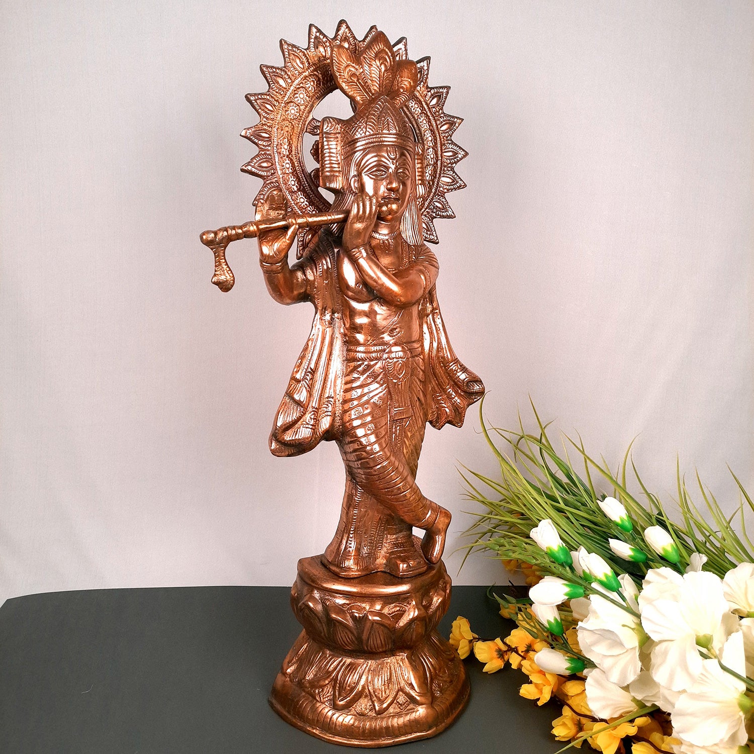 Krishna Idol | Shri Krishna Statue | Lord Krishna Metal Murti - for Puja, Home, Table, Living Room, Office Desk, Entrance Decoration & Gift - Apkamart