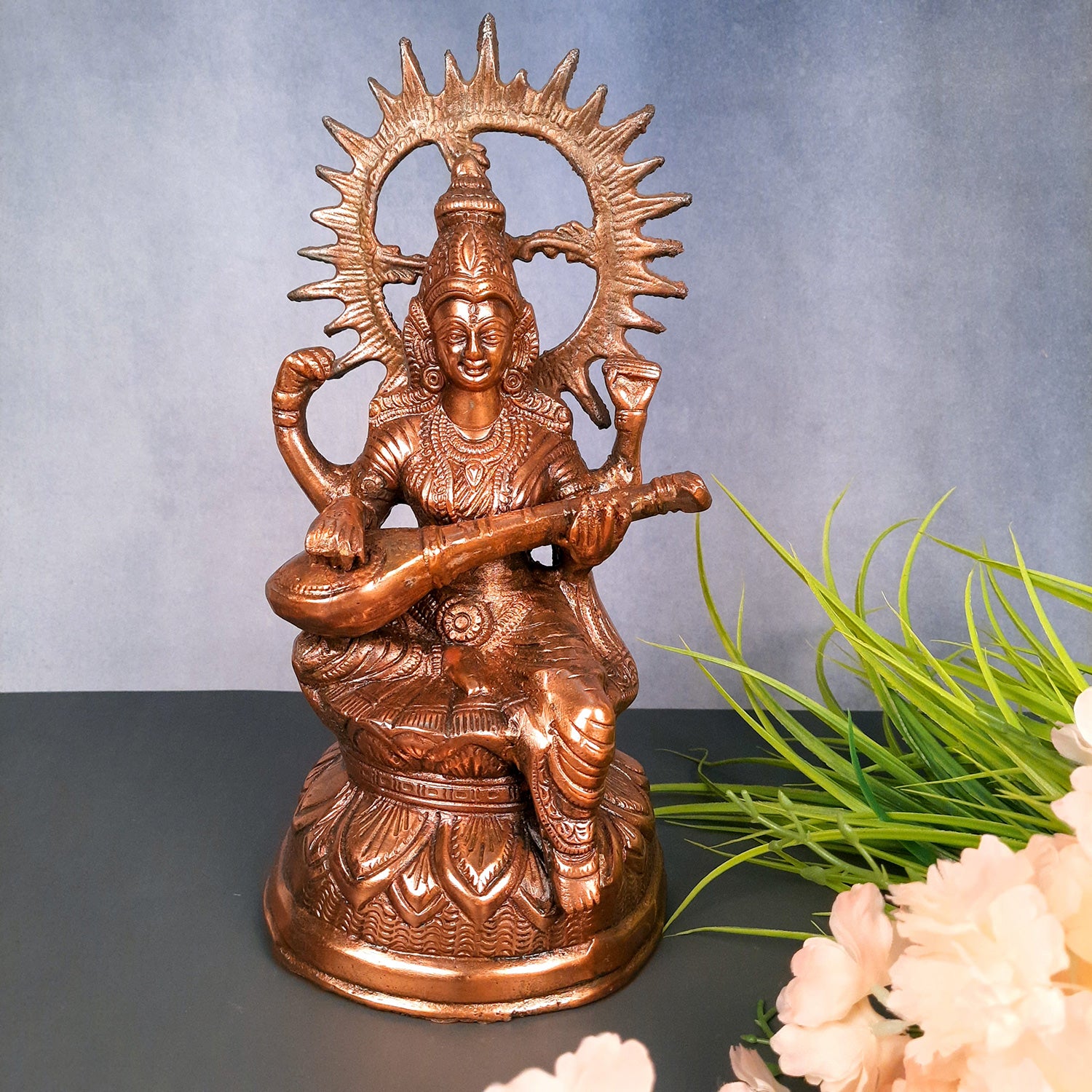 Saraswati Idol | Goddess Sarasvati Playing Veena Statue | Religoius & Spiritual Art - For Puja, Home & Entrance, Living Room & Gift - Apkamart