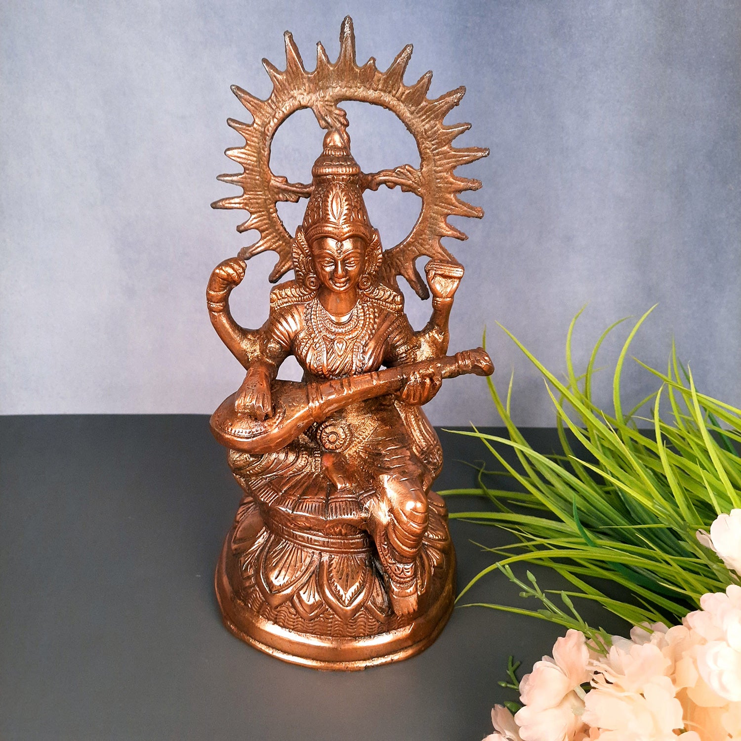Saraswati Idol | Goddess Sarasvati Playing Veena Statue | Religoius & Spiritual Art - For Puja, Home & Entrance, Living Room & Gift - Apkamart