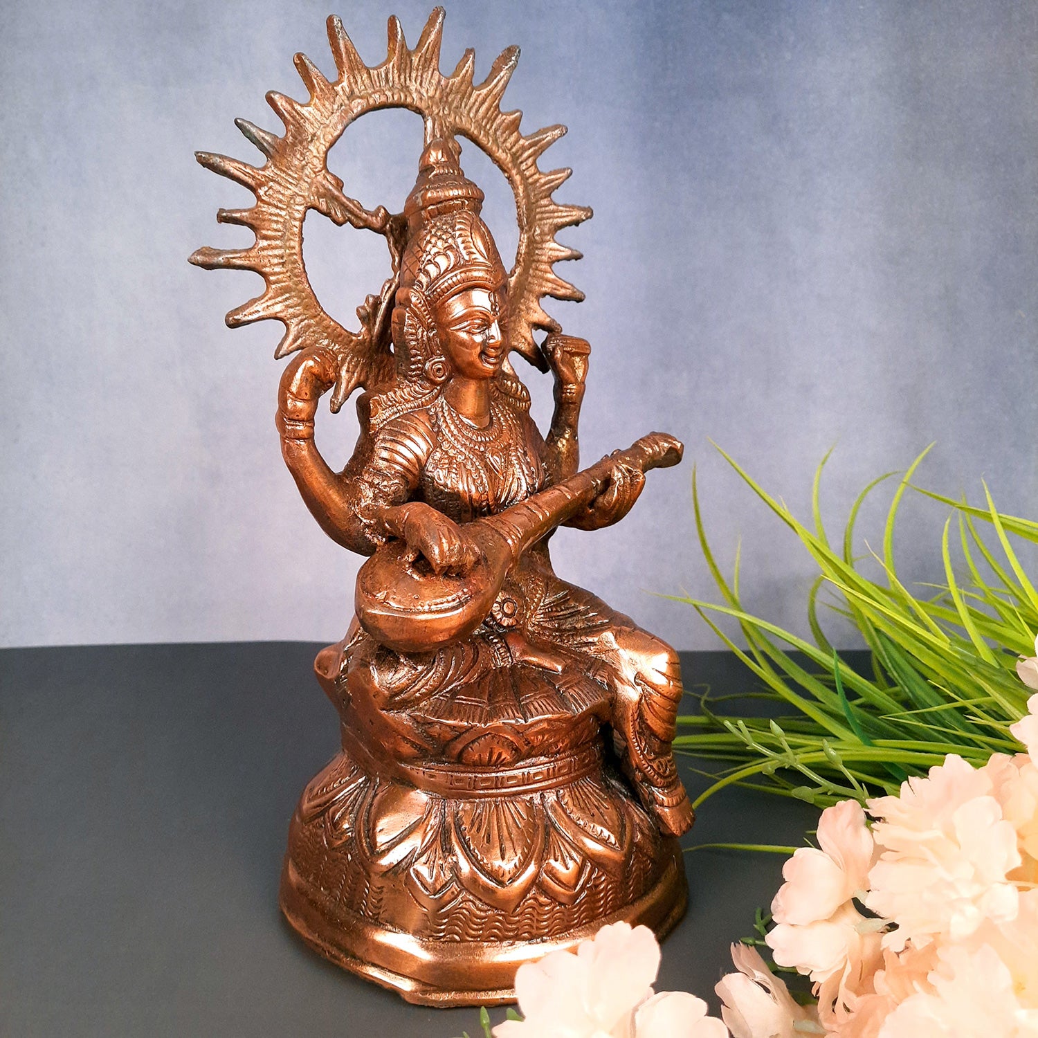 Saraswati Idol | Goddess Sarasvati Playing Veena Statue | Religoius & Spiritual Art - For Puja, Home & Entrance, Living Room & Gift - Apkamart