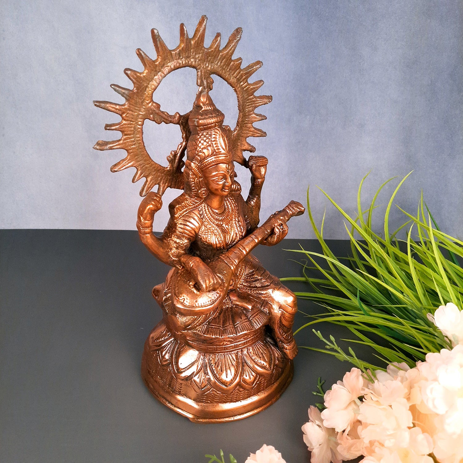 Saraswati Idol | Goddess Sarasvati Playing Veena Statue | Religoius & Spiritual Art - For Puja, Home & Entrance, Living Room & Gift - Apkamart