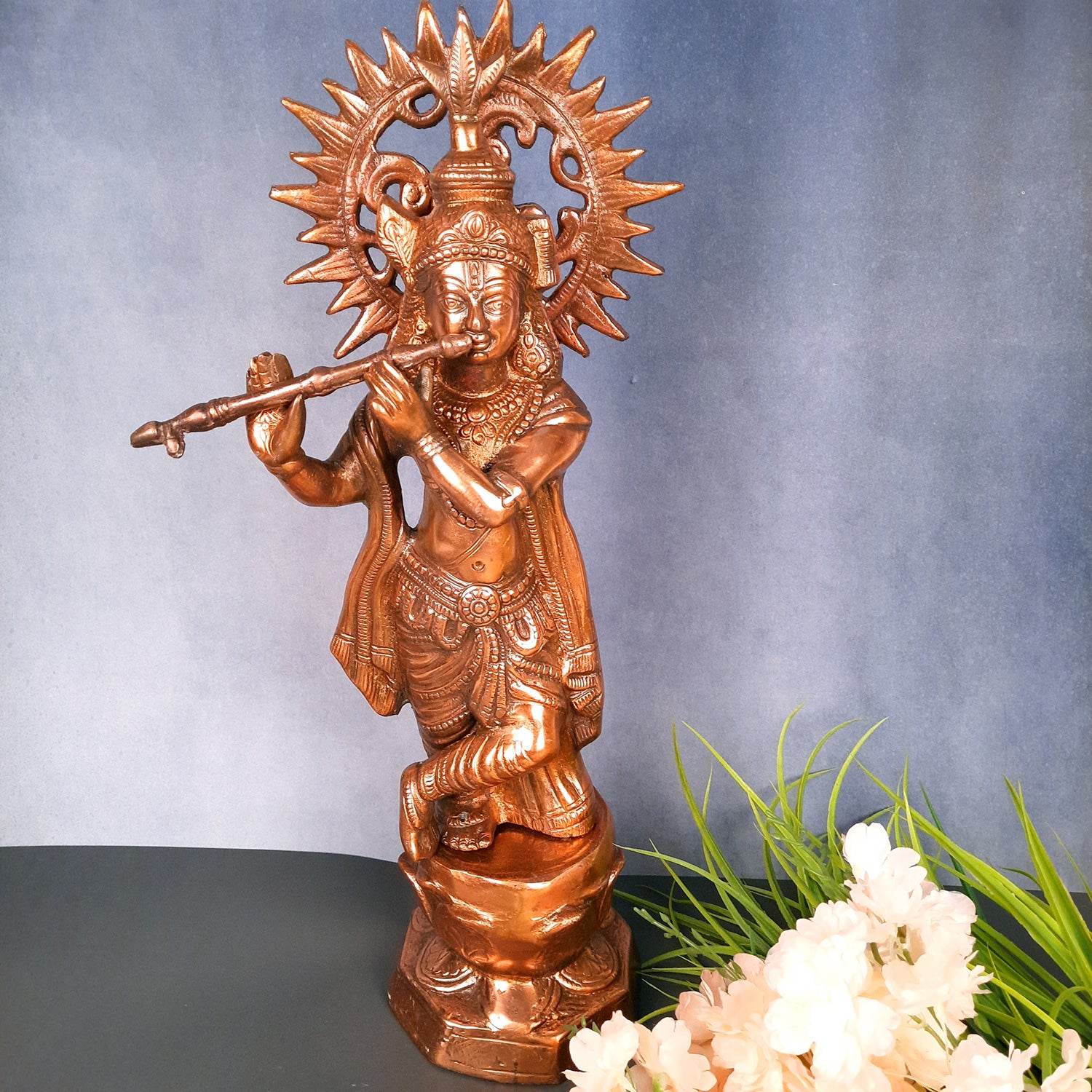 Krishna Statue | Shri Krishna Idol Playing Flute Design | Lord Krishna Murti - for Home, Living Room, Office, Puja , Entrance Decoration & Gifts - Apkamart