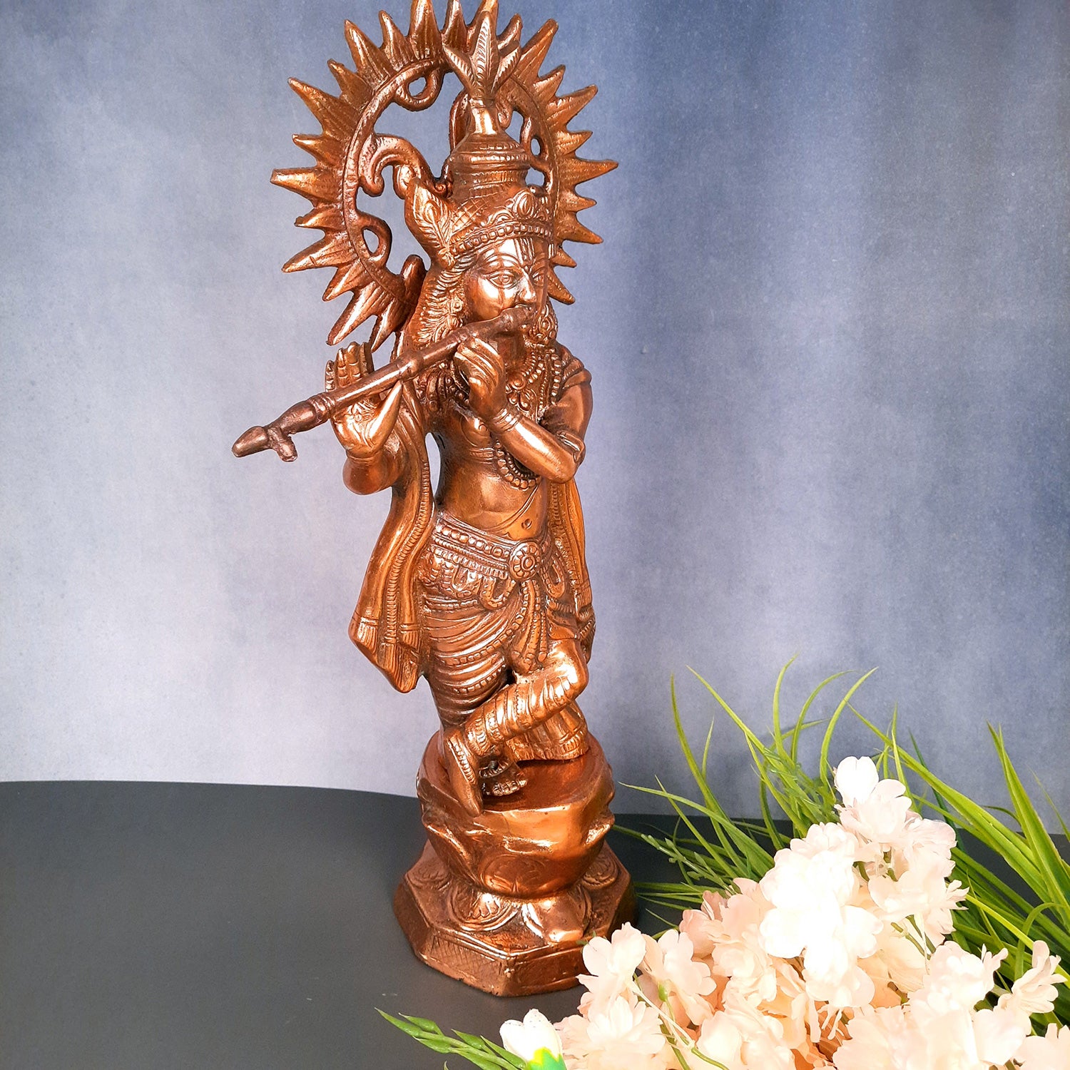 Krishna Statue | Shri Krishna Idol Playing Flute Design | Lord Krishna Murti - for Home, Living Room, Office, Puja , Entrance Decoration & Gifts - Apkamart