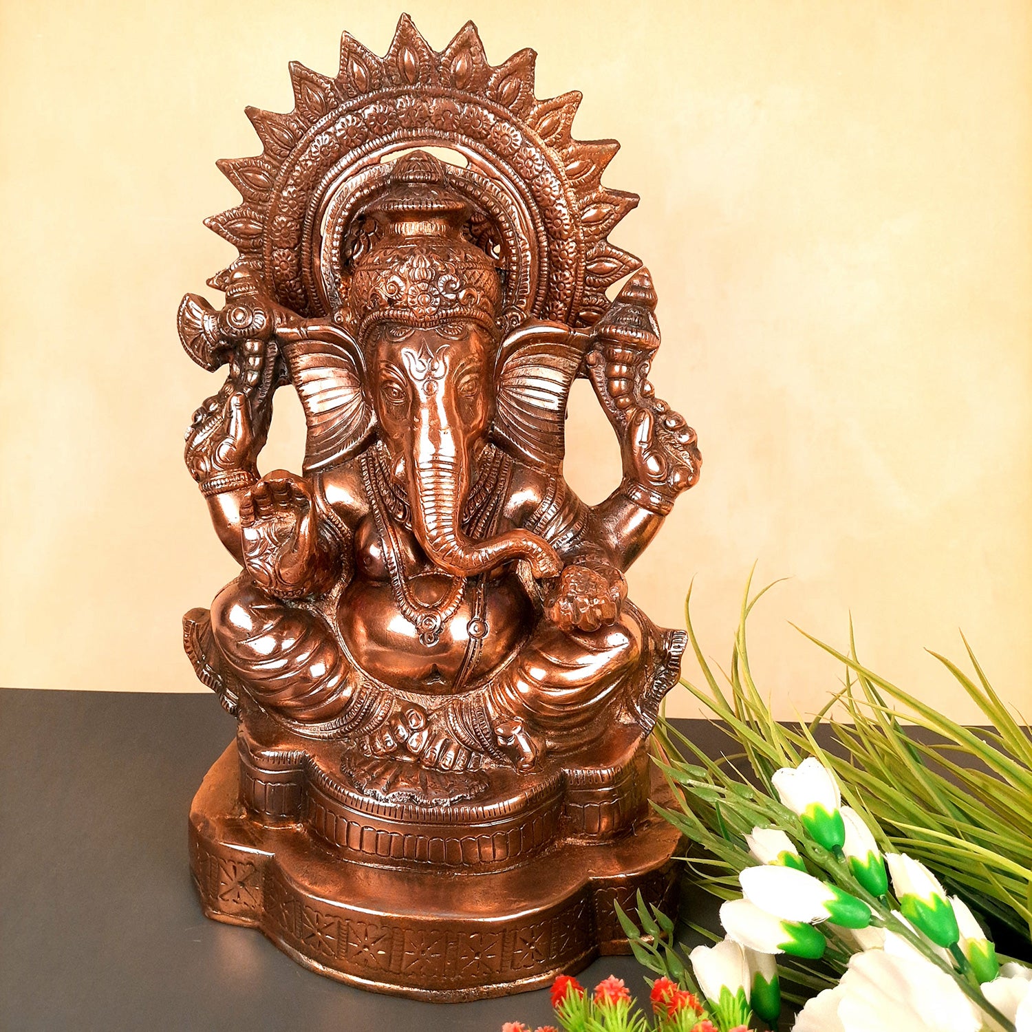 Lord Ganesh Idol | Metal Ganesha Statue | Ganpati Murti - for Home, Entrance, Puja & Religious Decor & Gift - 15 Inch - Apkamart