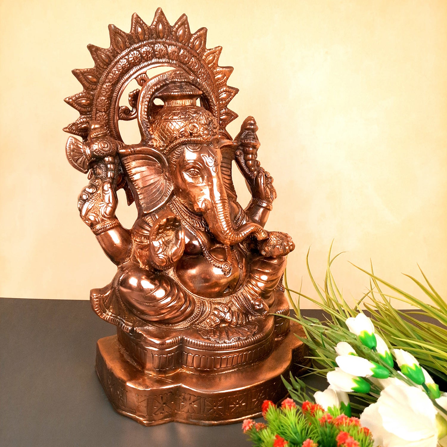 Lord Ganesh Idol | Metal Ganesha Statue | Ganpati Murti - for Home, Entrance, Puja & Religious Decor & Gift - 15 Inch - Apkamart