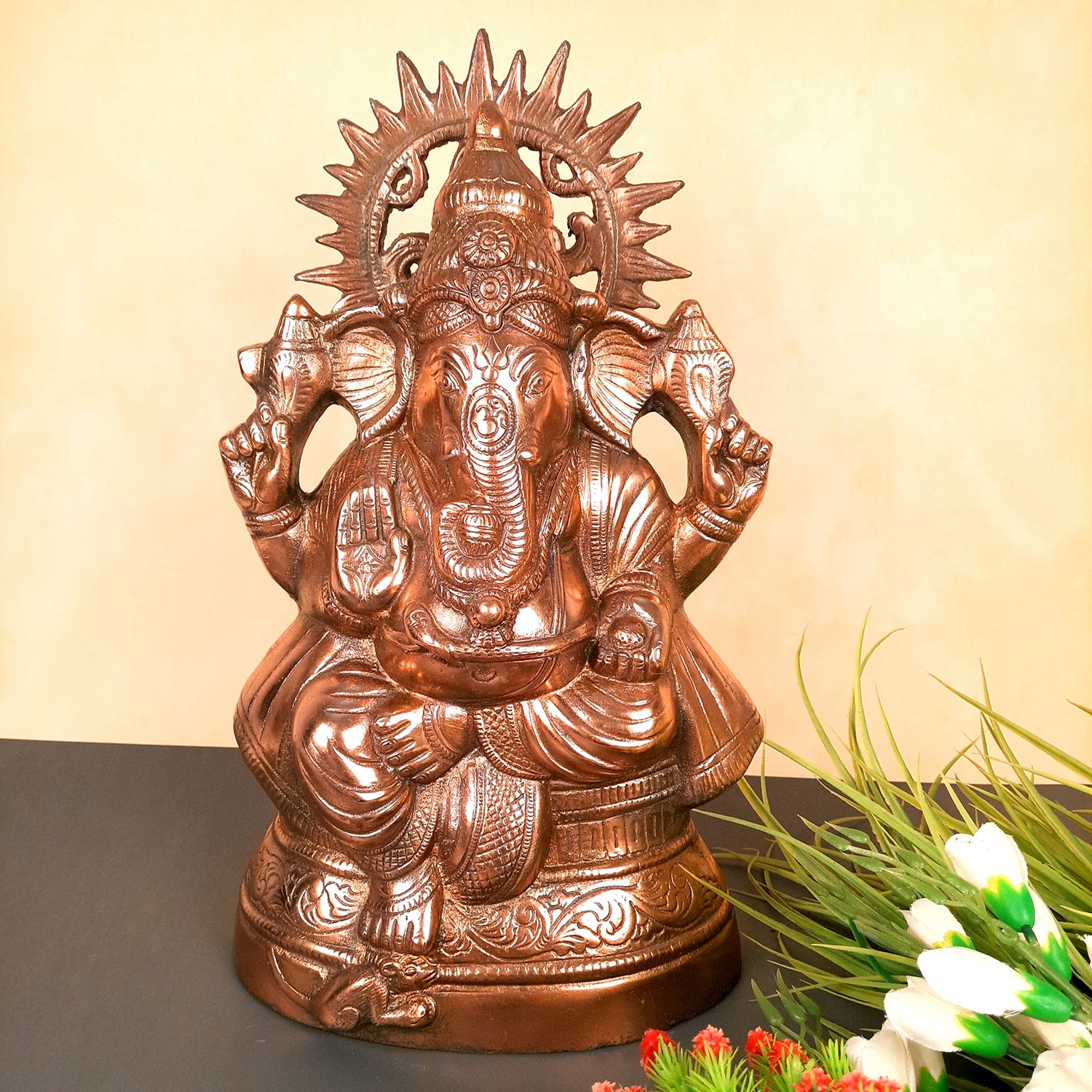Ganesh Statue | Lord Ganesha Idol - for Home, Puja, Living Room, Entrance & Office Decor | Antique Idol for Religious & Spiritual Decor - 15 Inch - Apkamart