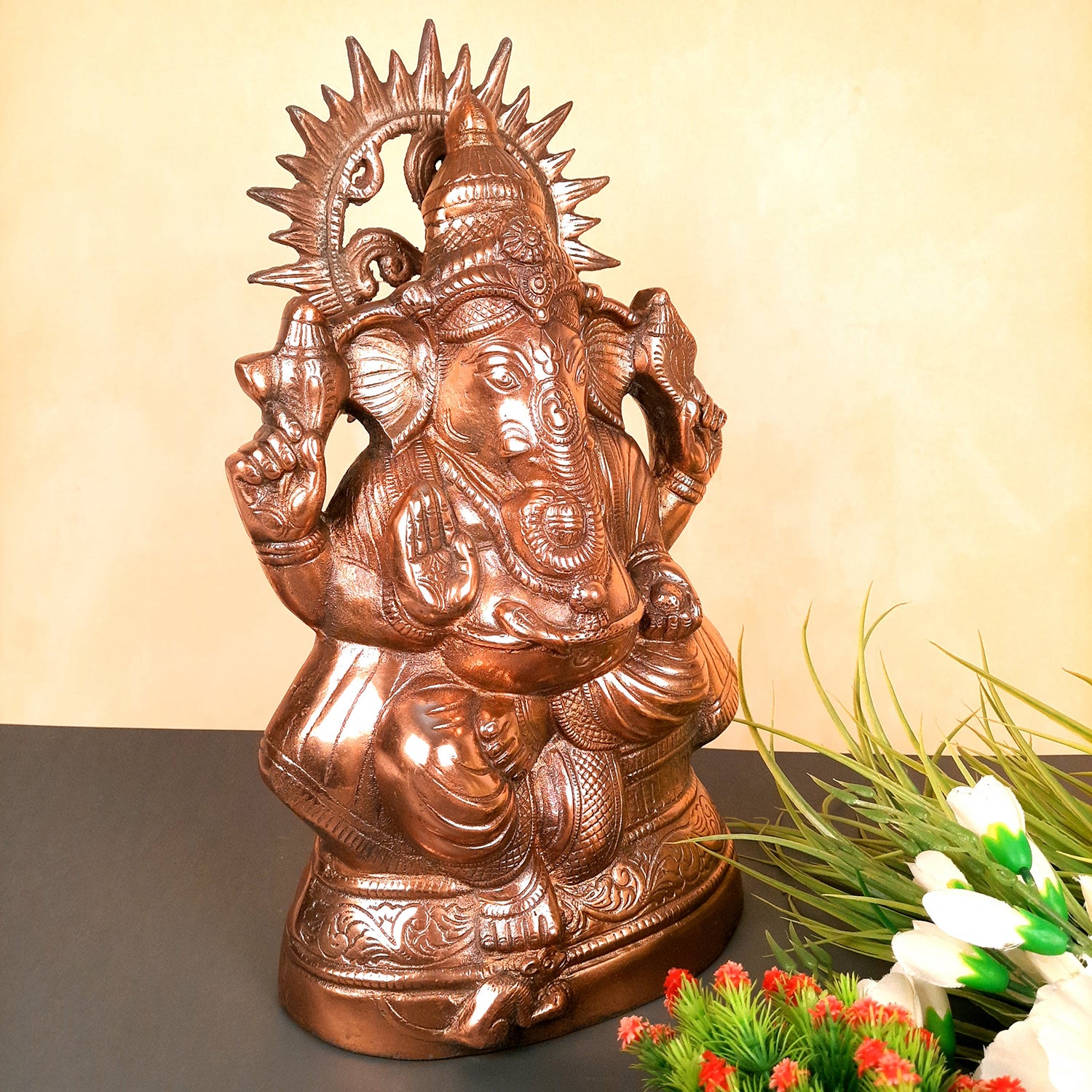 Ganesh Statue | Lord Ganesha Idol - for Home, Puja, Living Room, Entrance & Office Decor | Antique Idol for Religious & Spiritual Decor - 15 Inch - Apkamart