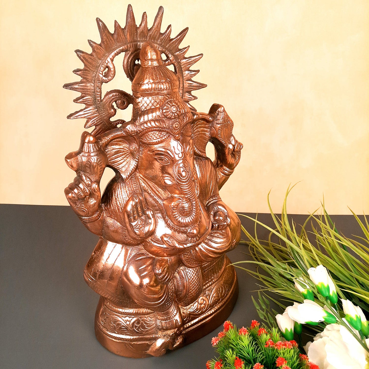 Ganesh Statue | Lord Ganesha Idol - for Home, Puja, Living Room, Entrance & Office Decor | Antique Idol for Religious & Spiritual Decor - 15 Inch - Apkamart