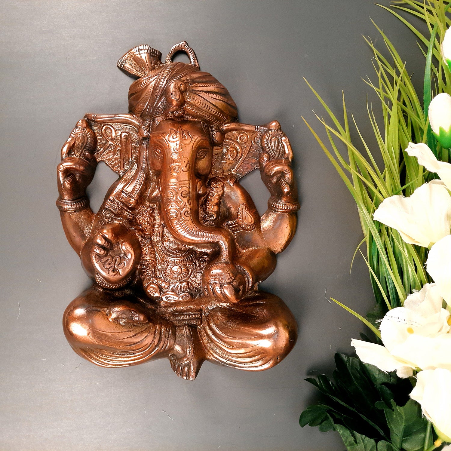 Ganesh Wall Hanging Statue | Lord Ganesha Wall Art - for Home, Puja, Living Room & Office | Antique Idol for Religious & Spiritual Decor - Apkamart #Size_14 Inch