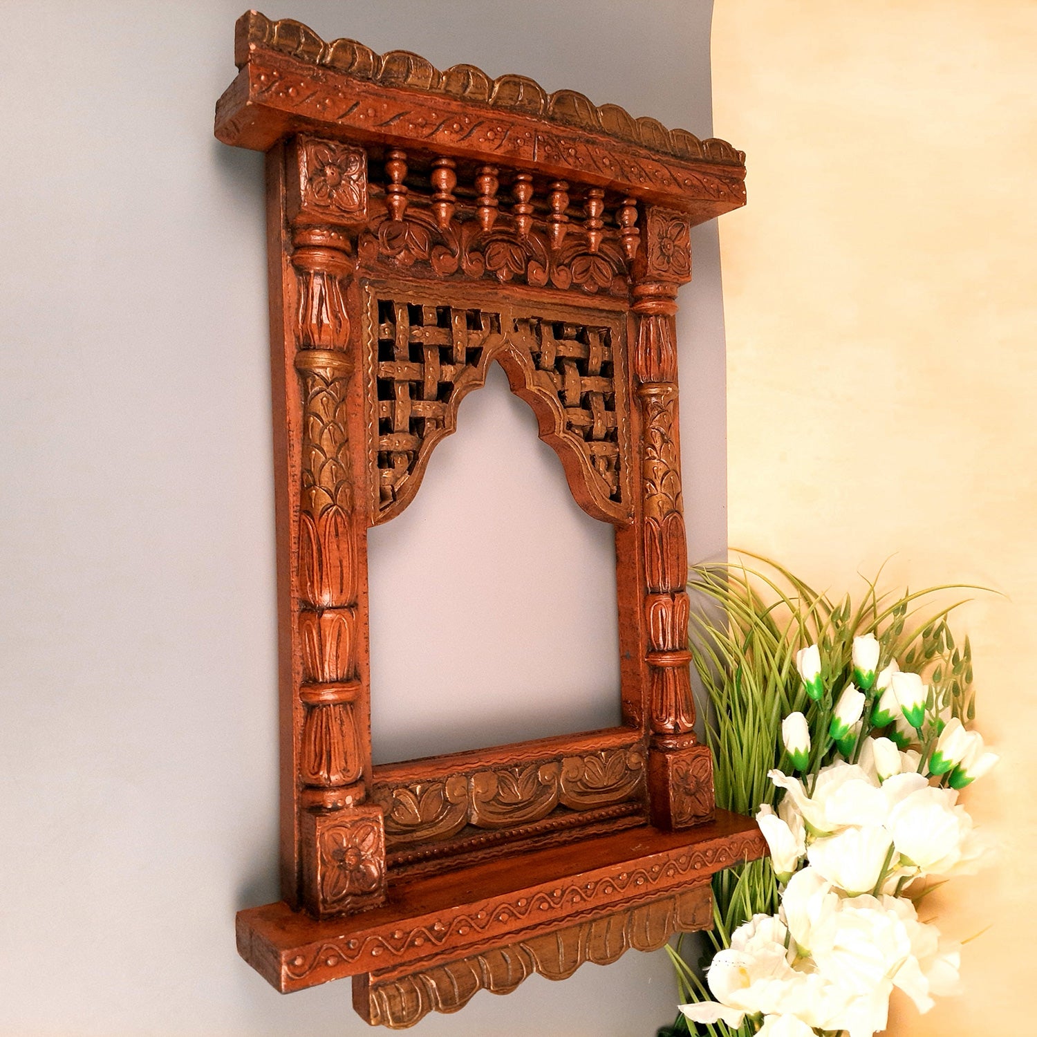 Jharokha Wall Hanging | Wooden Jharokha Frame Hangings - For Home, Wall Decor, Frames, Living room, Entrance Decoration & Gifts - Apkamart