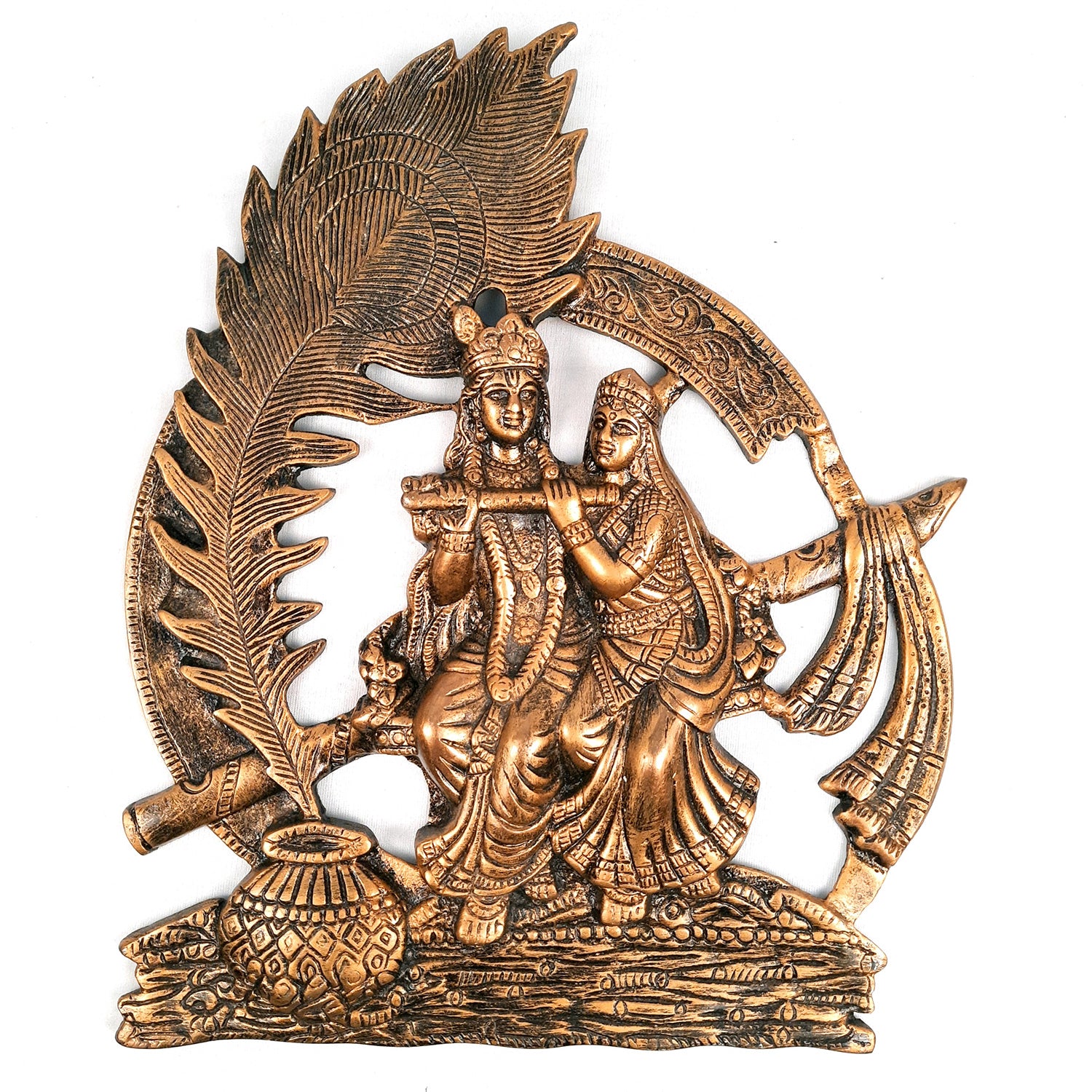 Radha Krishna Idol Wall Hanging Art | Radhe Krishna Wall Statue Murti | Wedding Gift for Couples | Religious Gift - for Home, Living Room, Office, Puja , Entrance Decoration - Apkamart