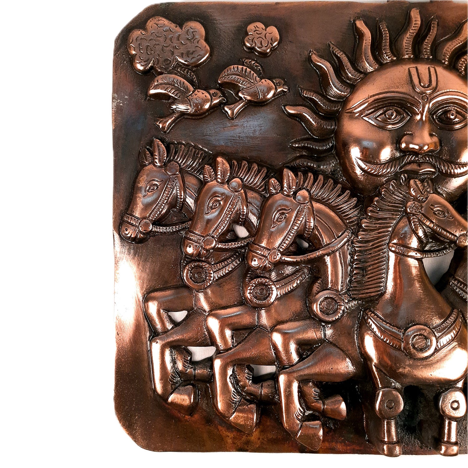Sun God with 7 Running Horses Wall Decor | Surya Dev With Seven Horse Metal Wall Hanging - For Vastu, Home, Living Room, Bedroom, Hall, Entrance Decor - 15 Inch - Apkamart