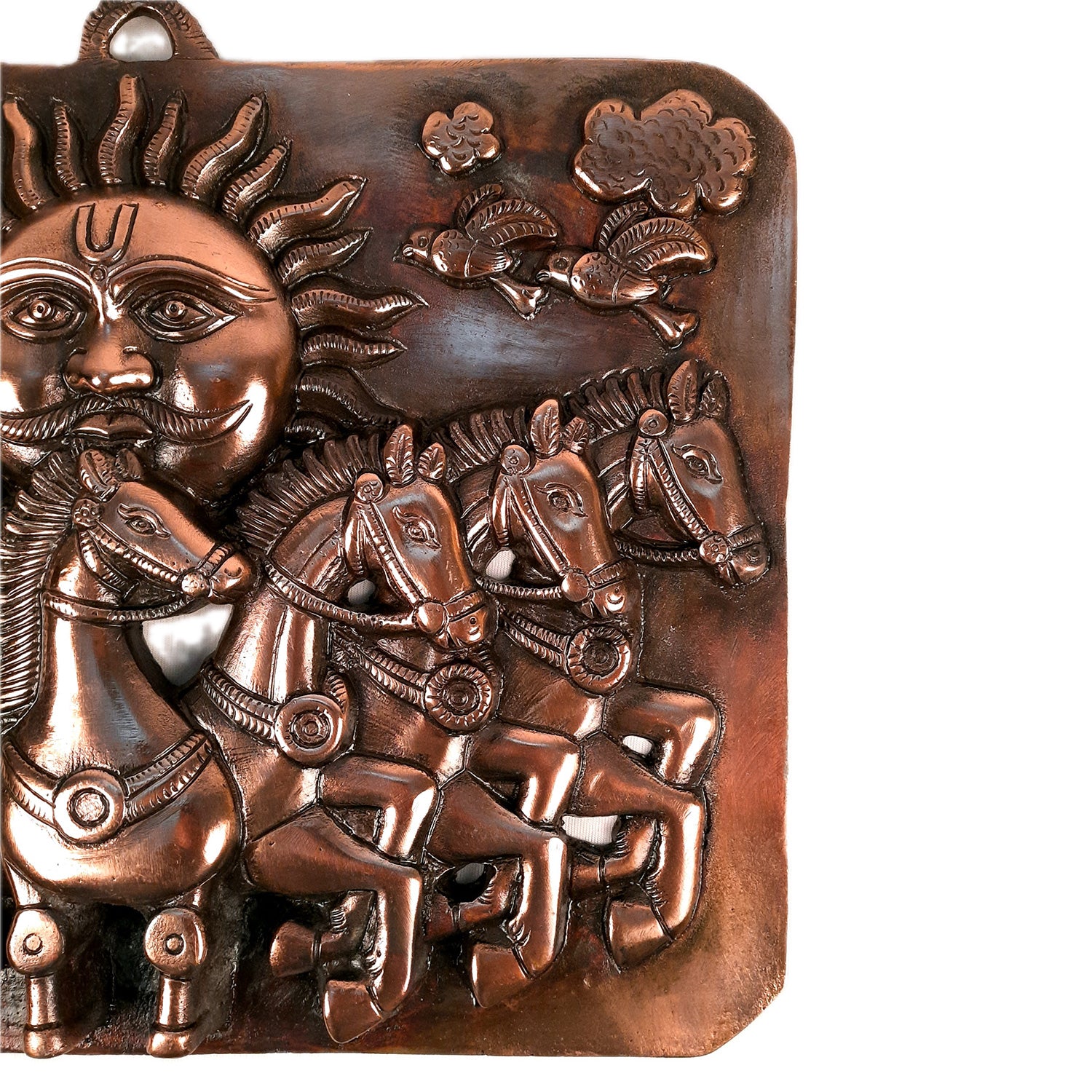 Sun God with 7 Running Horses Wall Decor | Surya Dev With Seven Horse Metal Wall Hanging - For Vastu, Home, Living Room, Bedroom, Hall, Entrance Decor - 15 Inch - Apkamart