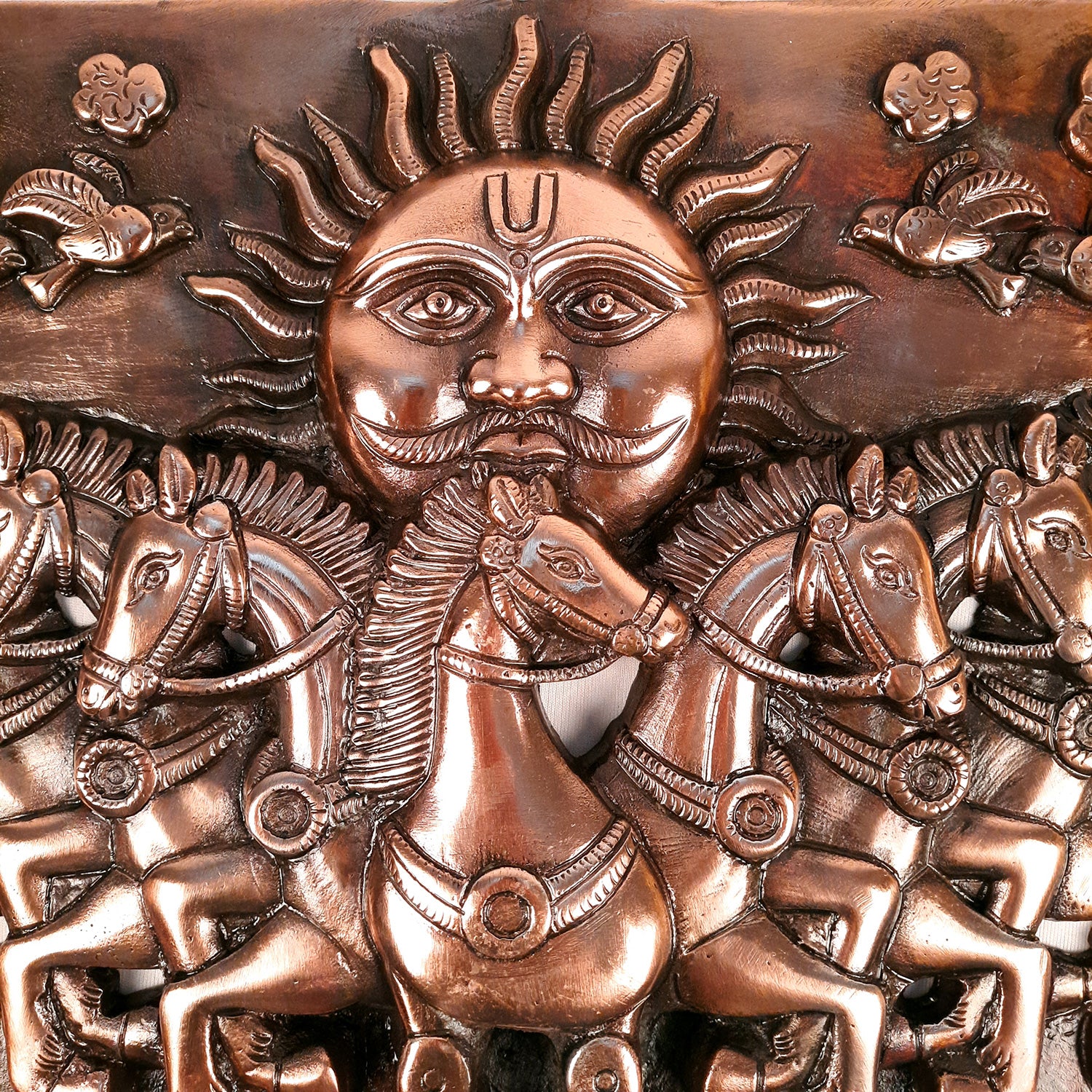 Sun God with 7 Running Horses Wall Decor | Surya Dev With Seven Horse Metal Wall Hanging - For Vastu, Home, Living Room, Bedroom, Hall, Entrance Decor - 15 Inch - Apkamart