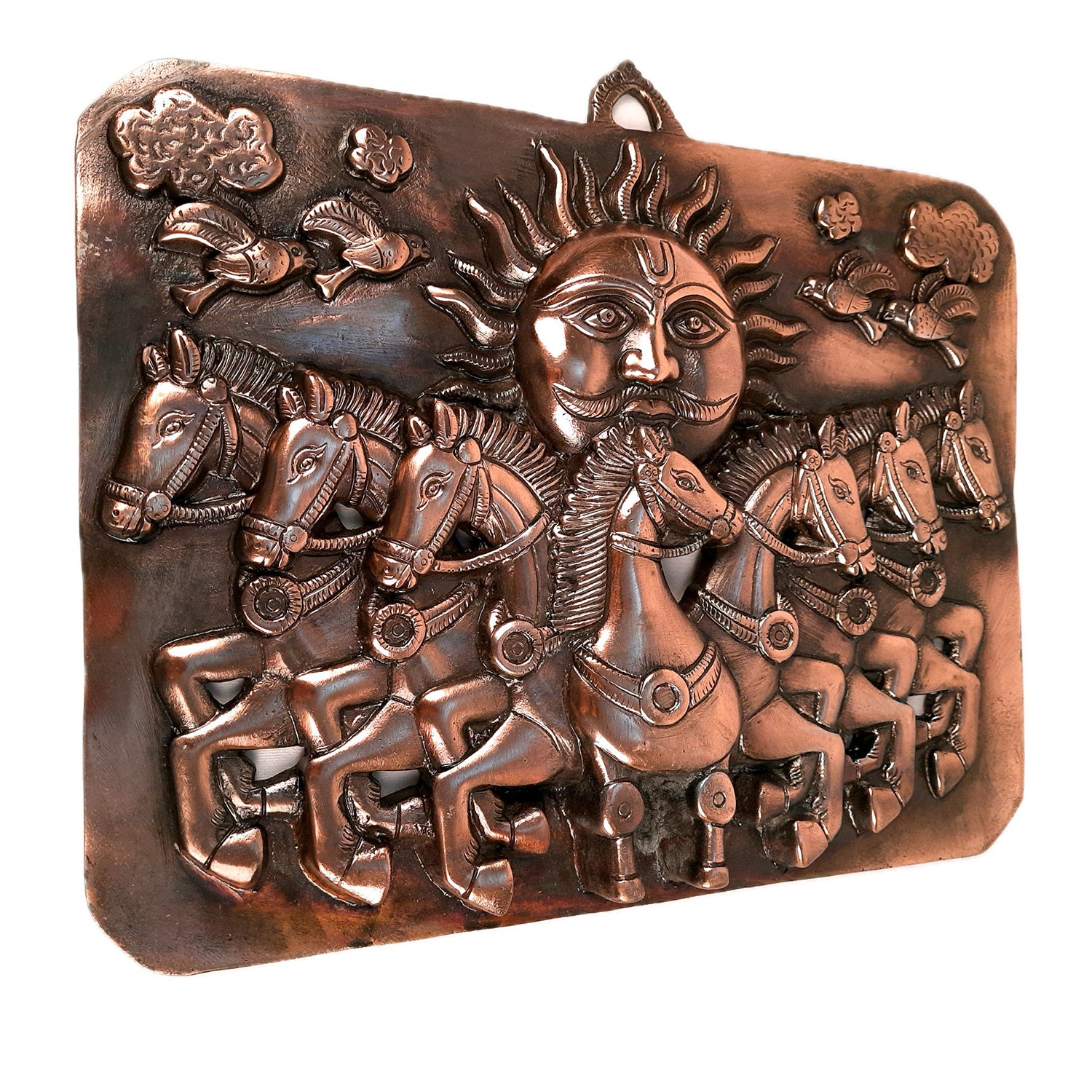 Sun God with 7 Running Horses Wall Decor | Surya Dev With Seven Horse Metal Wall Hanging - For Vastu, Home, Living Room, Bedroom, Hall, Entrance Decor - 15 Inch - Apkamart