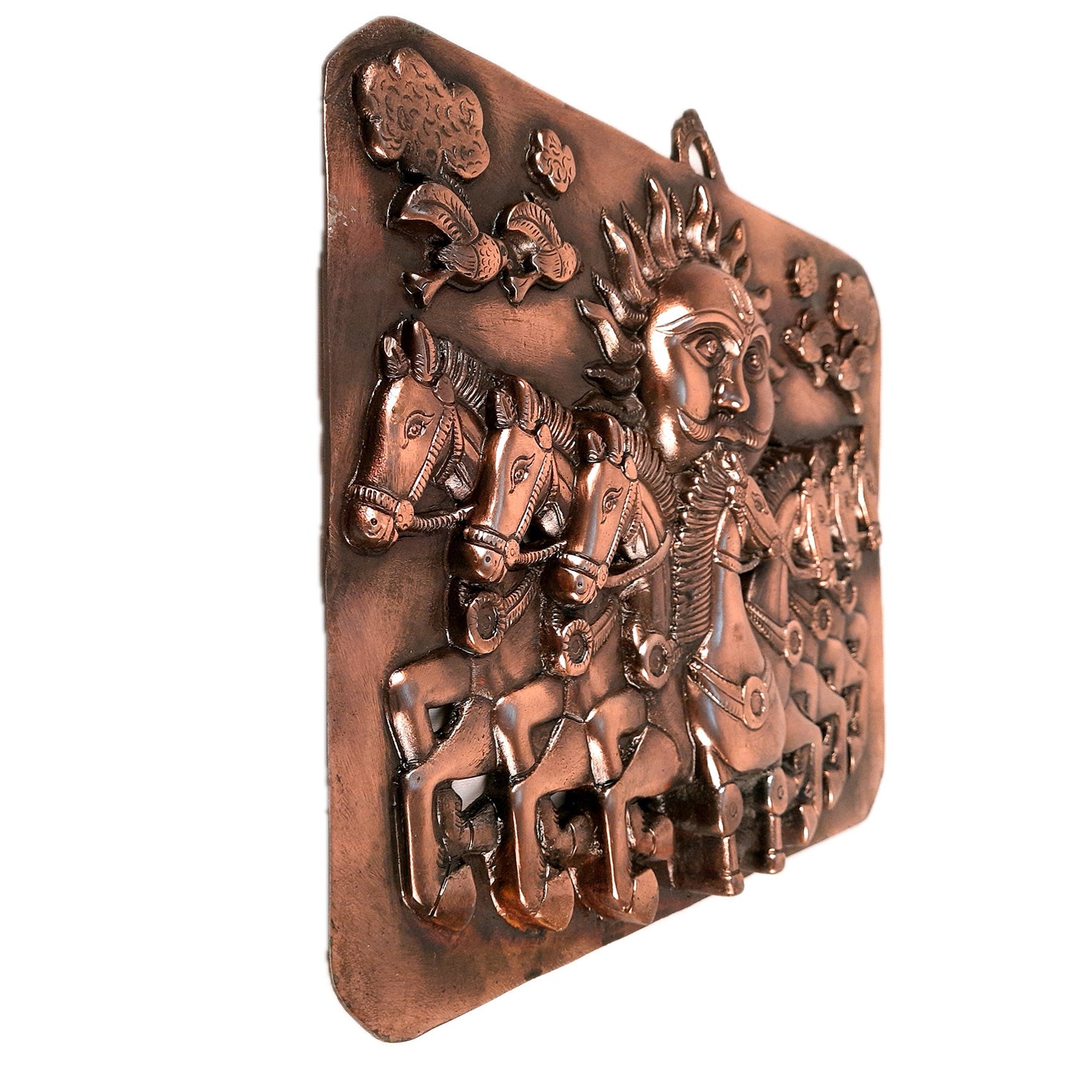 Sun God with 7 Running Horses Wall Decor | Surya Dev With Seven Horse Metal Wall Hanging - For Vastu, Home, Living Room, Bedroom, Hall, Entrance Decor - 15 Inch - Apkamart
