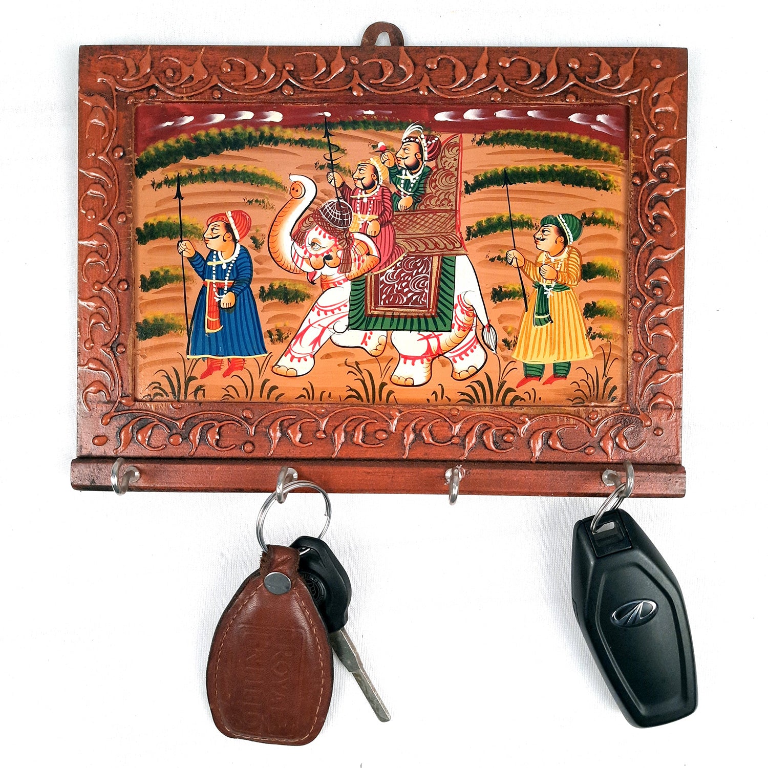 Key Holder Wall Hanging | Wooden Key Hook Stand | Keys Organizer - For Home, Entrance, Office Decor & Gifts - 8 Inch (4 Hooks) - Apkamart