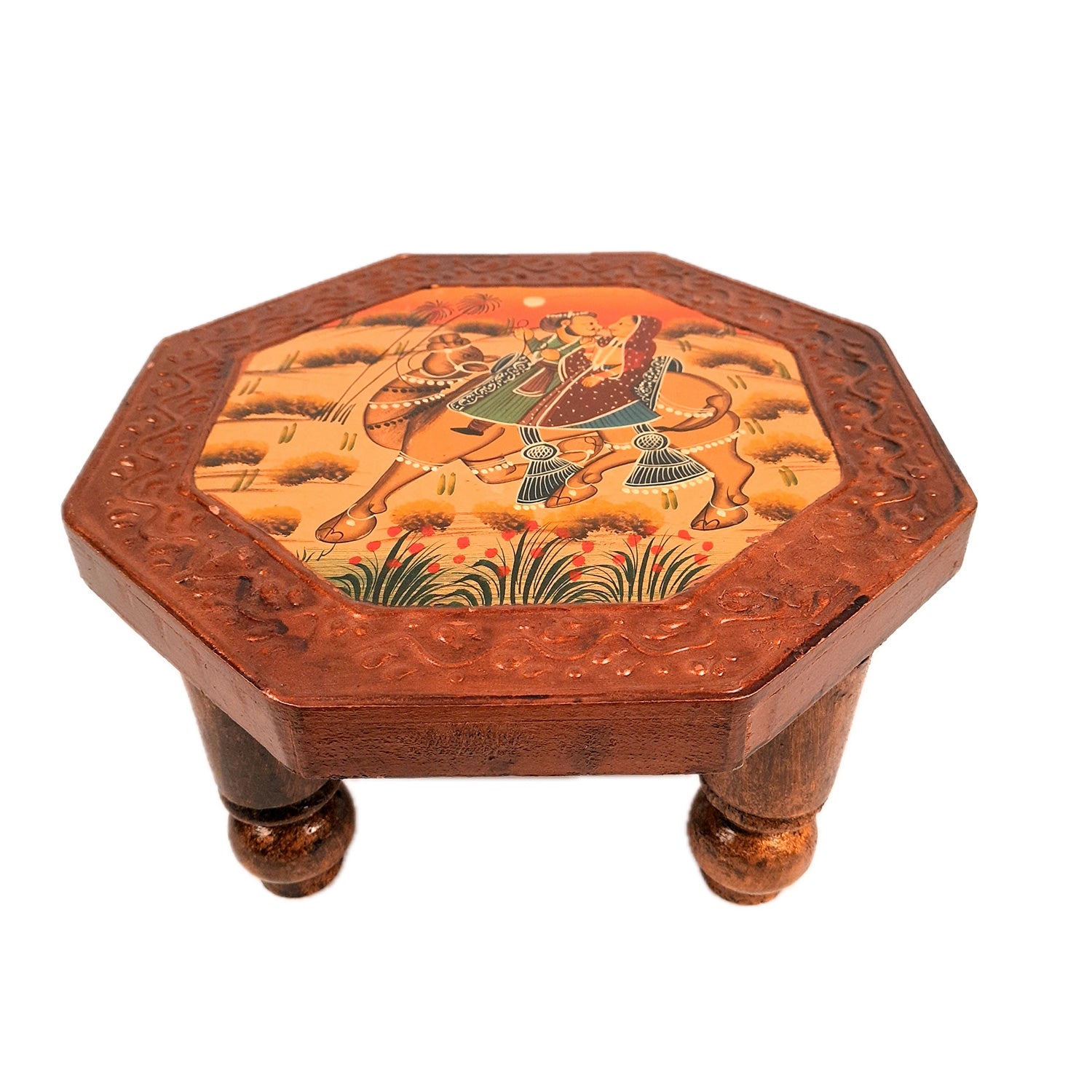 Wooden Chowki Bajot | Decorative Choki / Peeta - For Home, Puja, Living Room, Sitting, Sofa Corners Decor & Gifts - Apkamart
