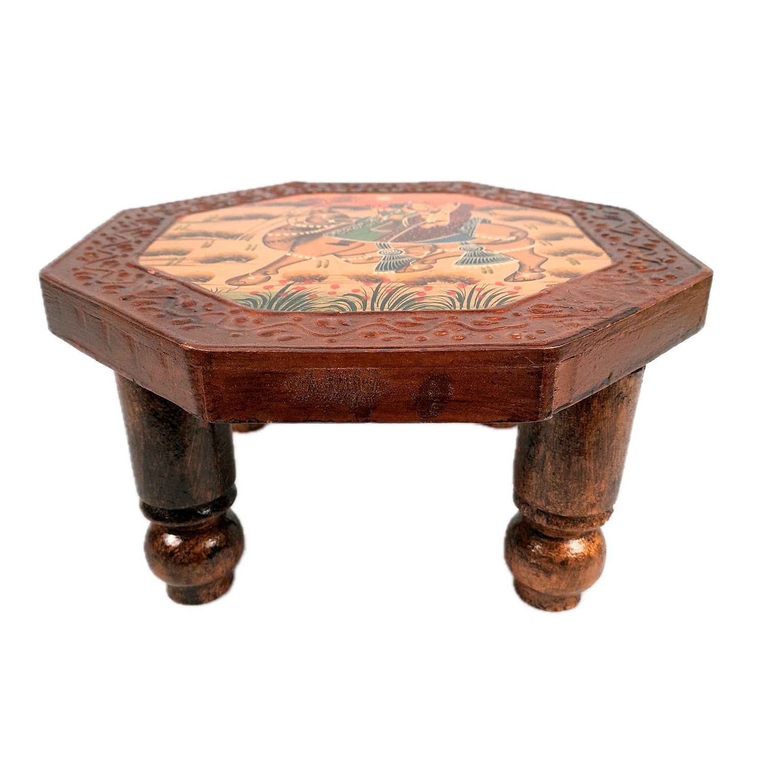 Wooden Chowki Bajot | Decorative Choki / Peeta - For Home, Puja, Living Room, Sitting, Sofa Corners Decor & Gifts - Apkamart