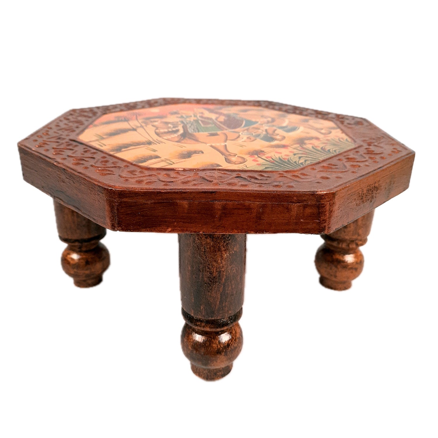 Wooden Chowki Bajot | Decorative Choki / Peeta - For Home, Puja, Living Room, Sitting, Sofa Corners Decor & Gifts - Apkamart