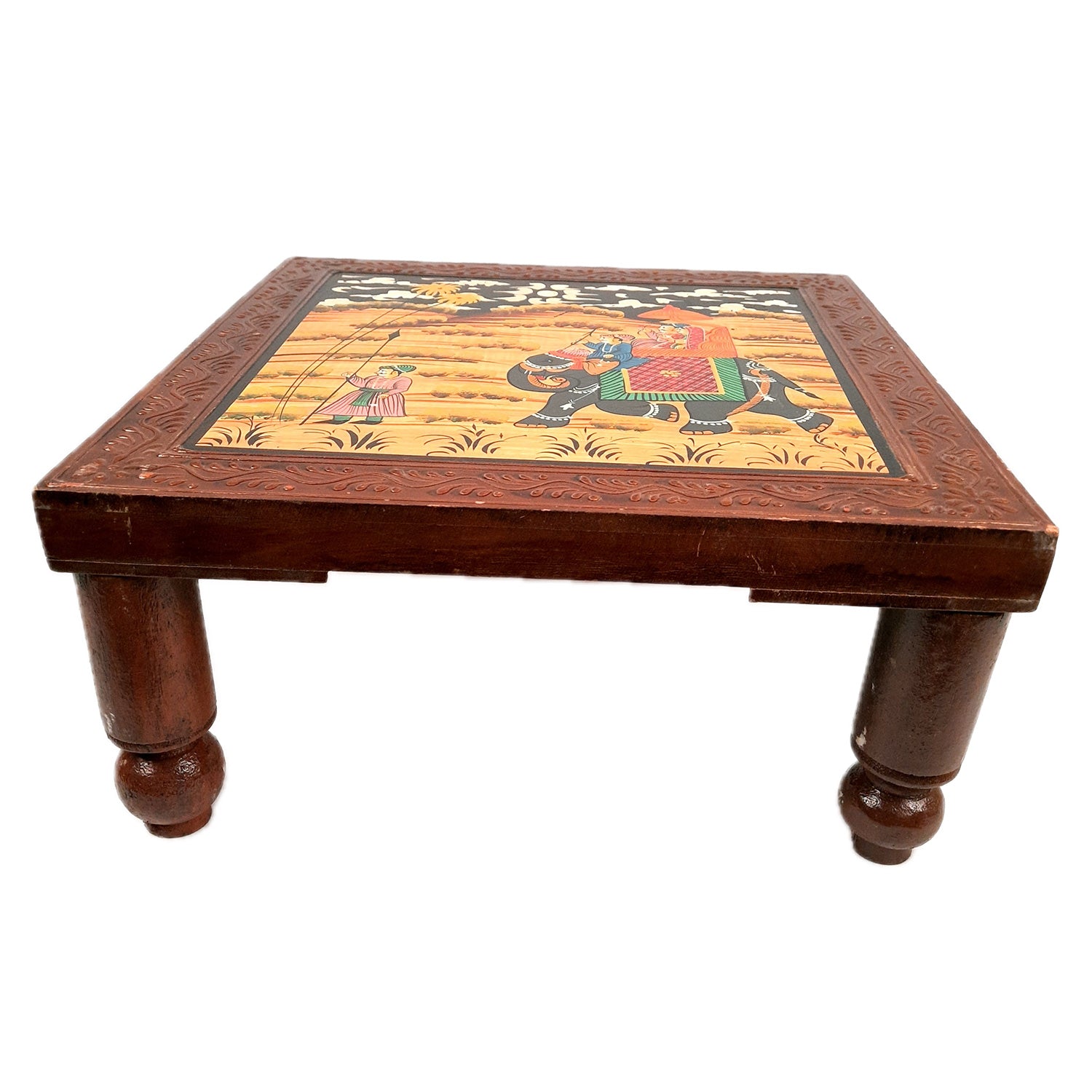 Wooden Chowki | Decorative Hand Painted Bajot / Patla - For Home, Living Room, Sitting, Sofa Corners Decor & Gifts - Apkamart