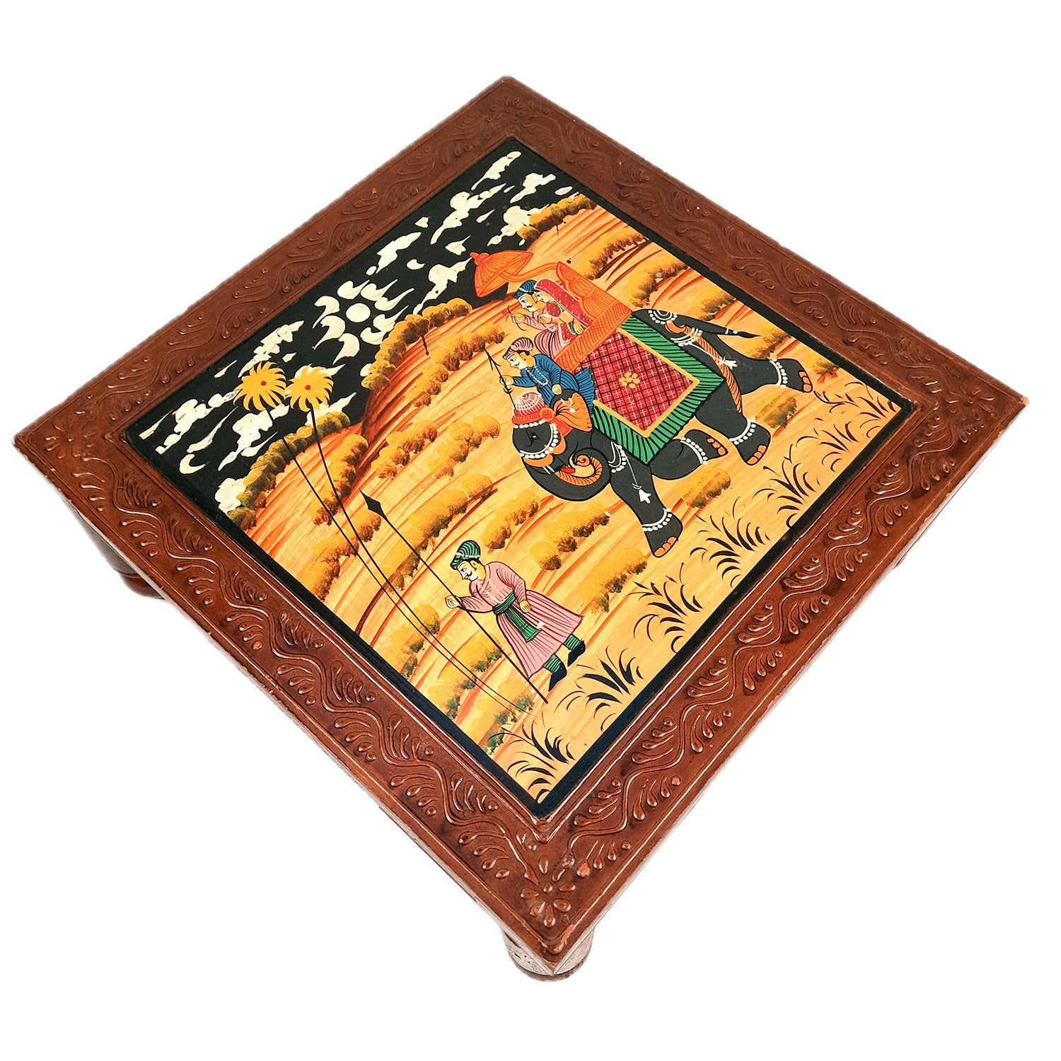 Wooden Chowki | Decorative Hand Painted Bajot / Patla - For Home, Living Room, Sitting, Sofa Corners Decor & Gifts - Apkamart