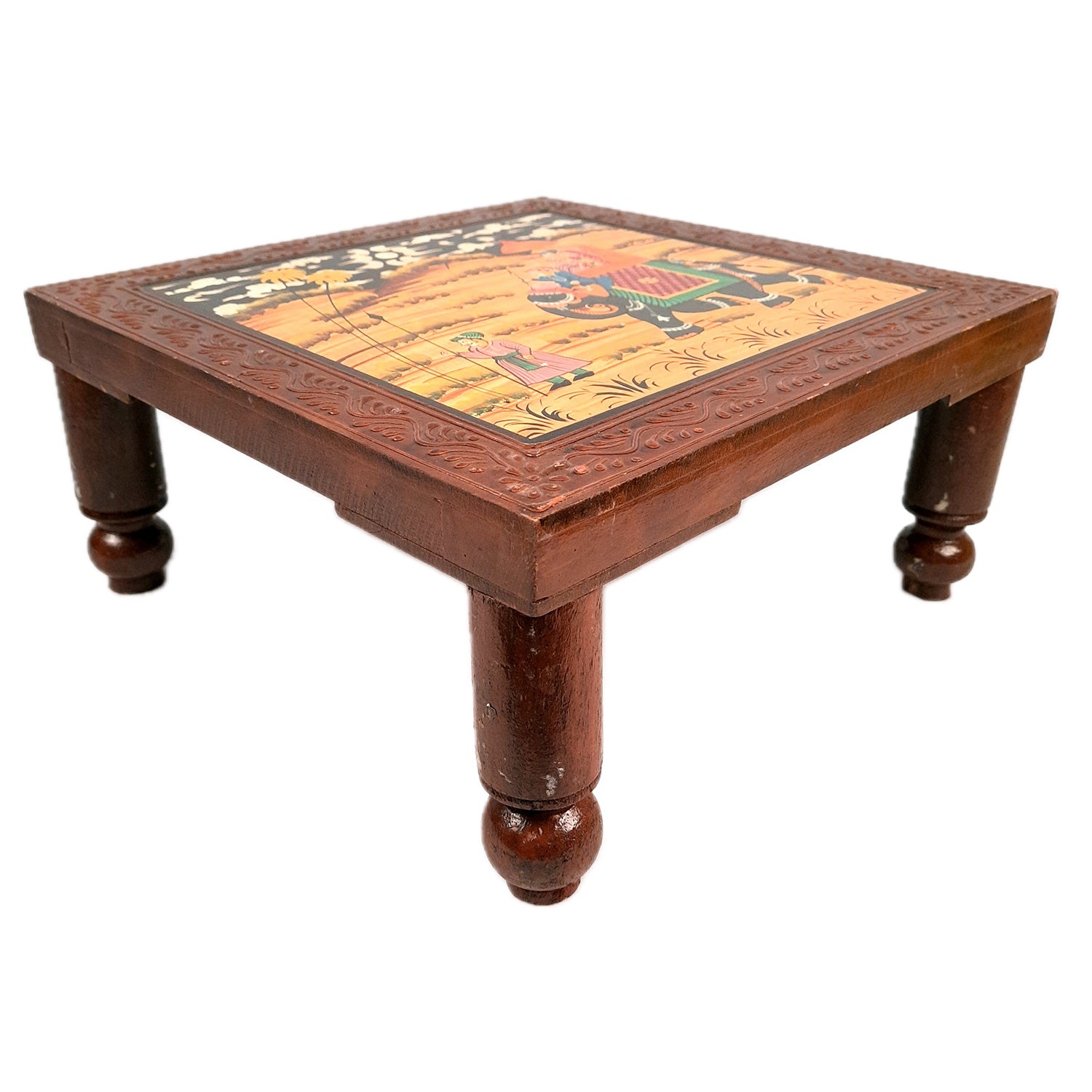 Wooden Chowki | Decorative Hand Painted Bajot / Patla - For Home, Living Room, Sitting, Sofa Corners Decor & Gifts - Apkamart