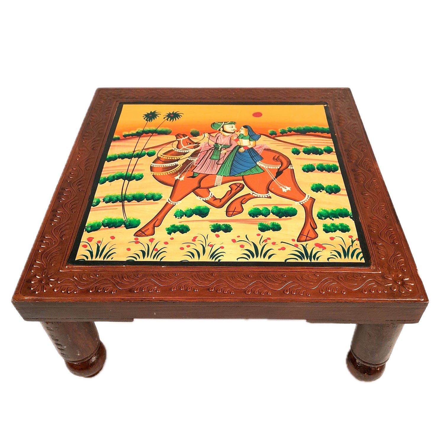 Wooden Chowki Bajot | Decorative Choki / Peeta - For Home, Living Room, Sitting, Sofa Corners Decor & Gifts - Apkamart