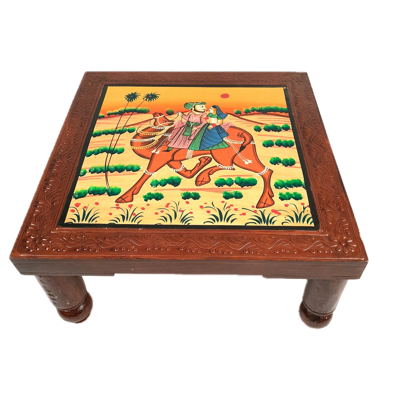 Wooden Chowki Bajot | Decorative Choki / Peeta - For Home, Living Room, Sitting, Sofa Corners Decor & Gifts - Apkamart