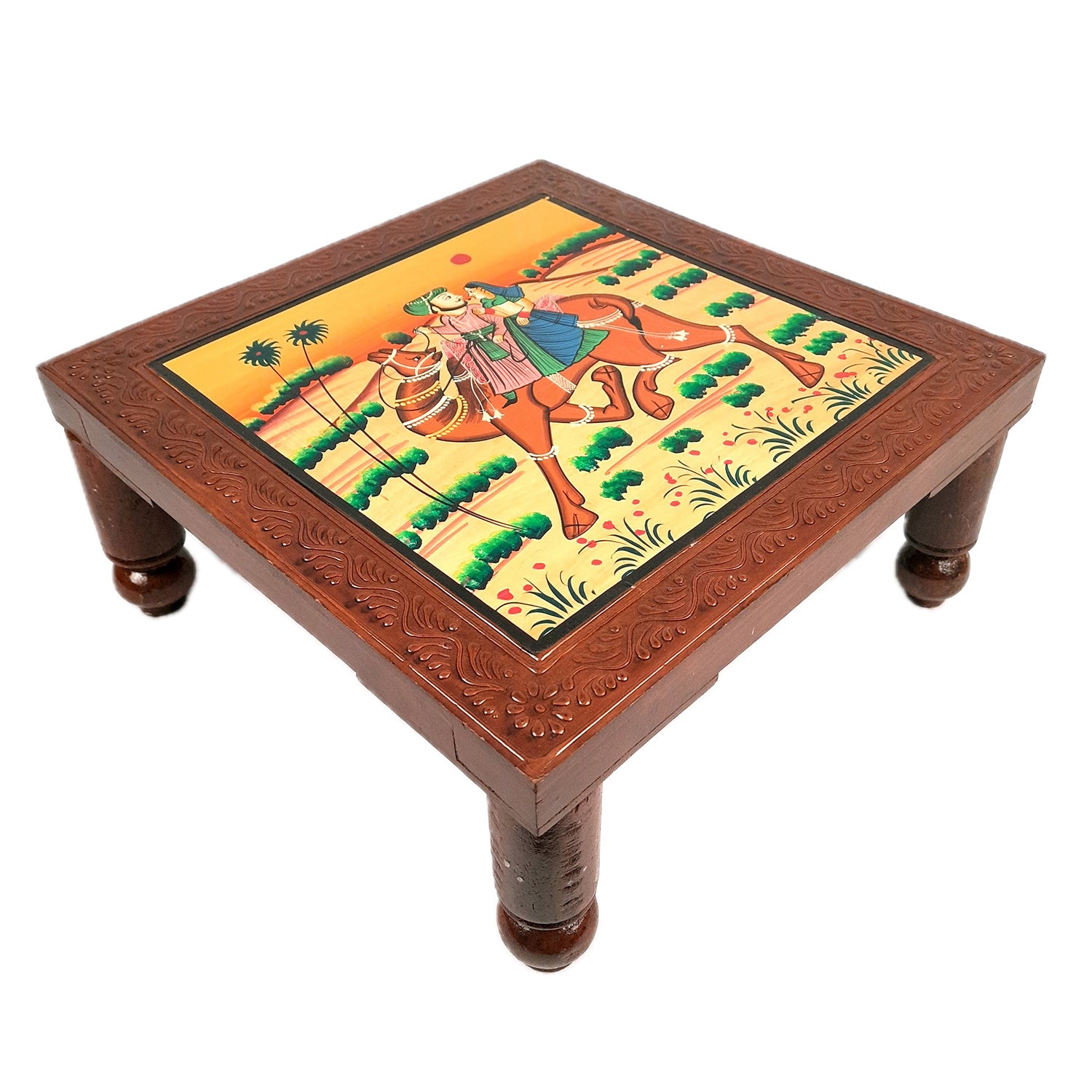 Wooden Chowki Bajot | Decorative Choki / Peeta - For Home, Living Room, Sitting, Sofa Corners Decor & Gifts - Apkamart