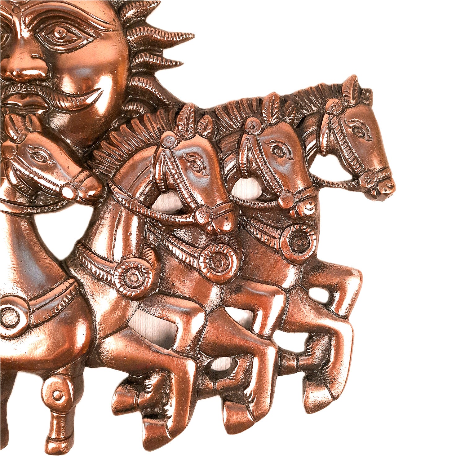 Sun with 7 Running Horses Wall Hanging | Surya Bahgwan With Seven Horse Metal Wall Art - For Vastu, Home, Living Room, Bedroom, Hall, Entrance Decor - 14 Inch - apkamart