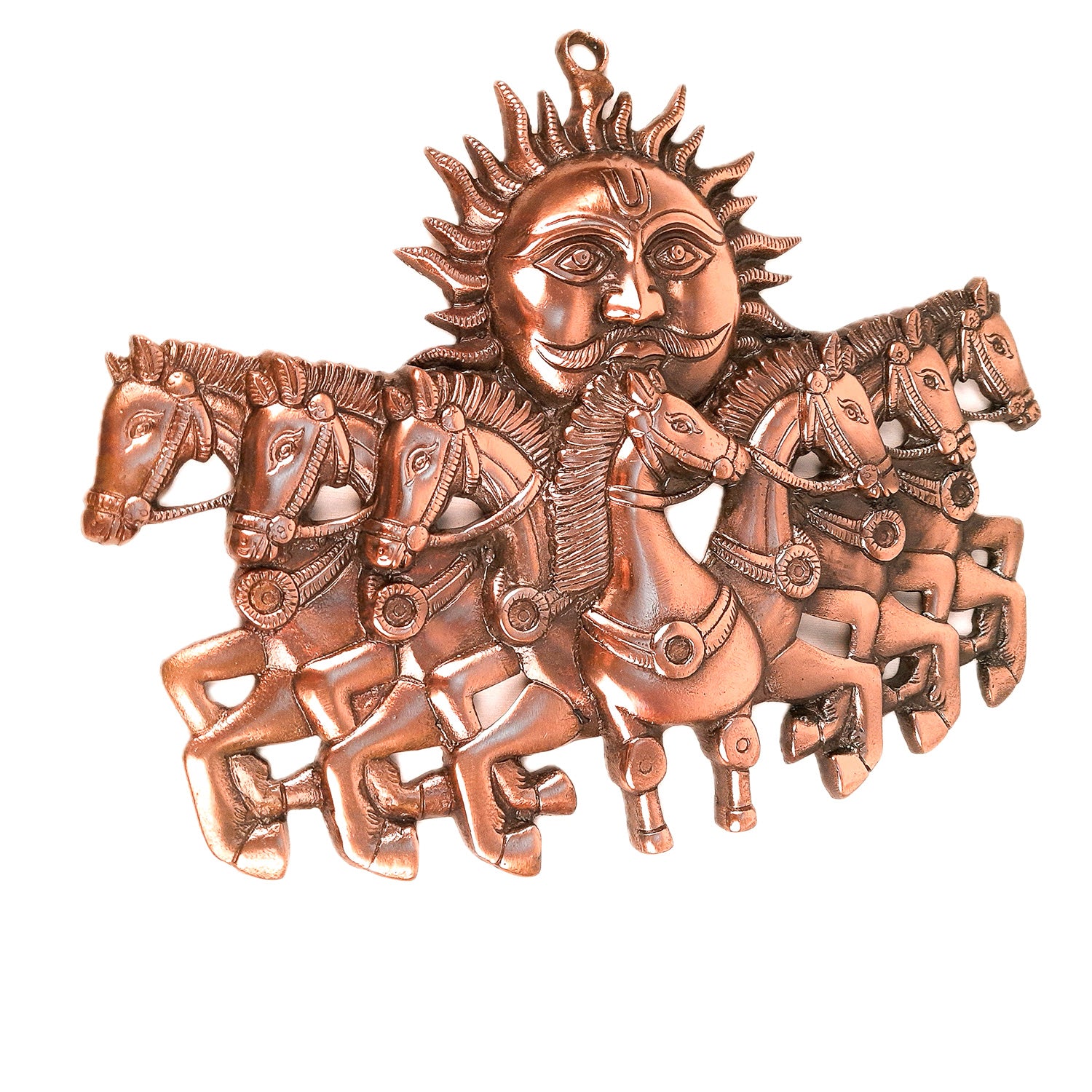 Sun with 7 Running Horses Wall Hanging | Surya Bahgwan With Seven Horse Metal Wall Art - For Vastu, Home, Living Room, Bedroom, Hall, Entrance Decor - 14 Inch - apkamart