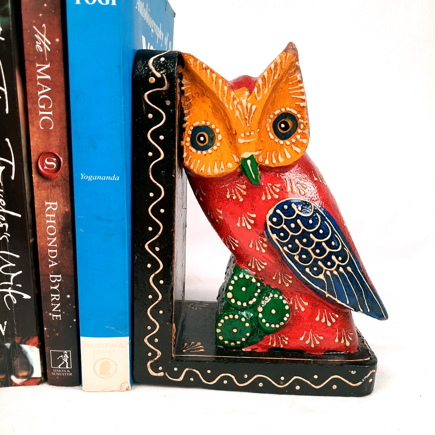 Wooden Book Ends - Elephant & Owl Design | Quirky Book Organizer | Book Racks Shelf - For Home, Table, Shelves, Kids Room, Study, Office Decor & Gifts - Apkamart