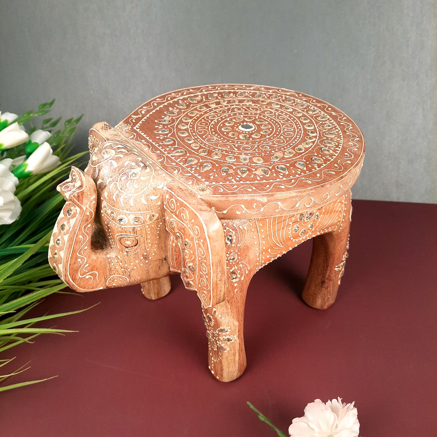 Elephant Showpiece - Stool Design | Elephant Table Showpiece - For Placing Small Pots & Tea Lights - For Home, Living Room Decor & Gifts - 8 Inch - Apkamart #Style_Design 4