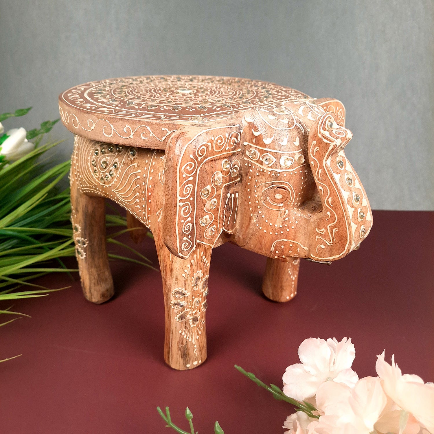Elephant Showpiece - Stool Design | Elephant Table Showpiece - For Placing Small Pots & Tea Lights - For Home, Living Room Decor & Gifts - 8 Inch - Apkamart #Style_Design 4
