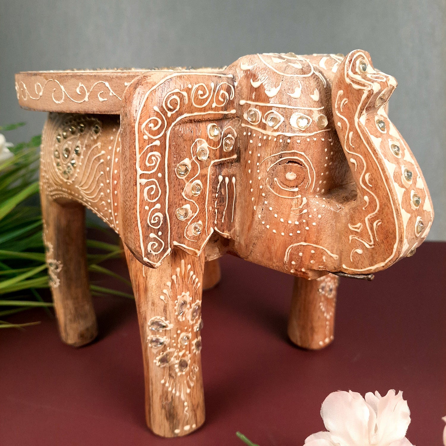 Elephant Showpiece - Stool Design | Elephant Table Showpiece - For Placing Small Pots & Tea Lights - For Home, Living Room Decor & Gifts - 8 Inch - Apkamart #Style_Design 4