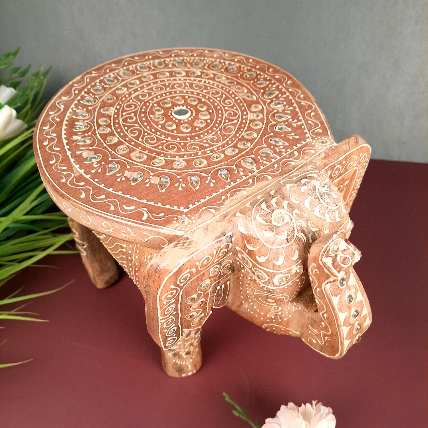 Elephant Showpiece - Stool Design | Elephant Table Showpiece - For Placing Small Pots & Tea Lights - For Home, Living Room Decor & Gifts - 8 Inch - Apkamart #Style_Design 4