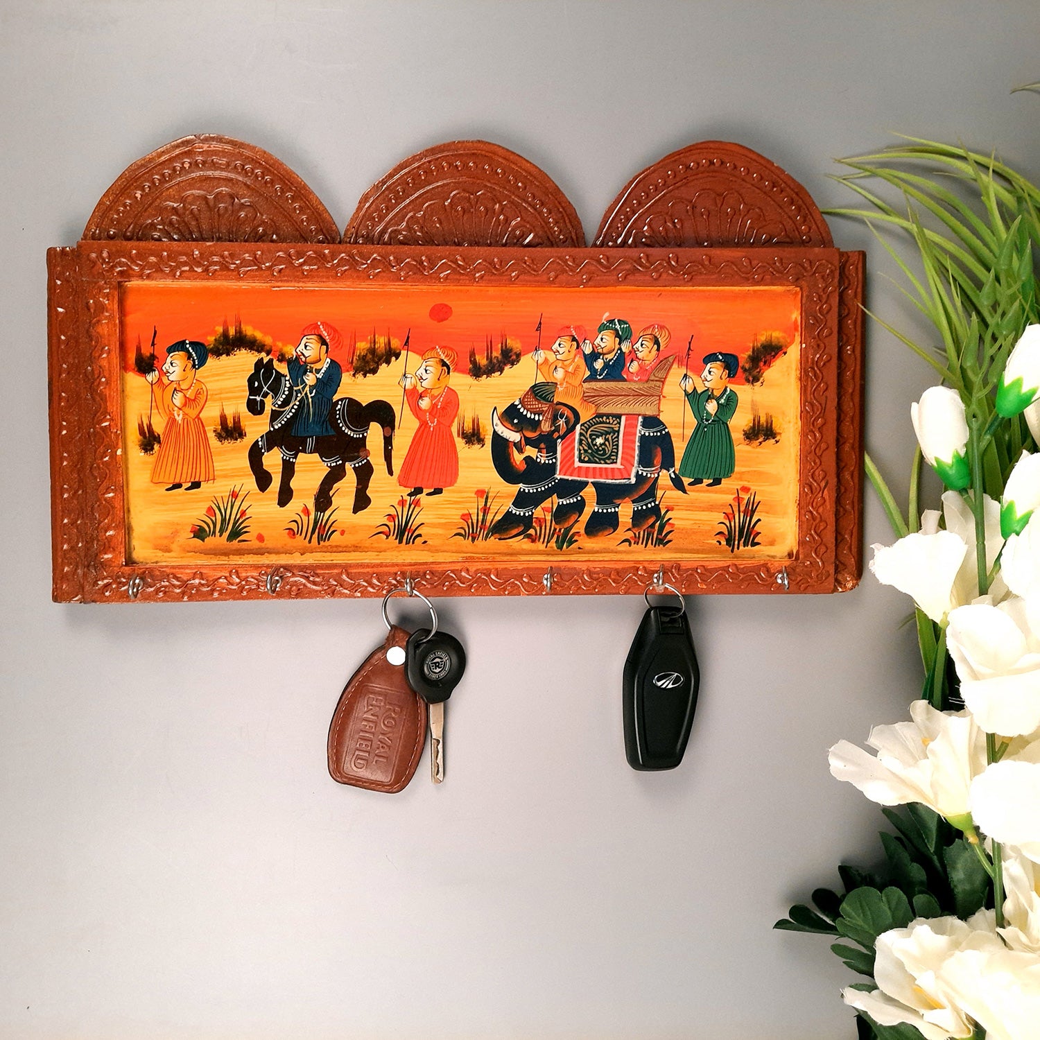 Key Holder Wall Hanging | Wooden Key Hook Stand | Keys Organizer - For Home, Entrance, Office Decor & Gifts - 15 inch (6 Hooks) - Apkamart