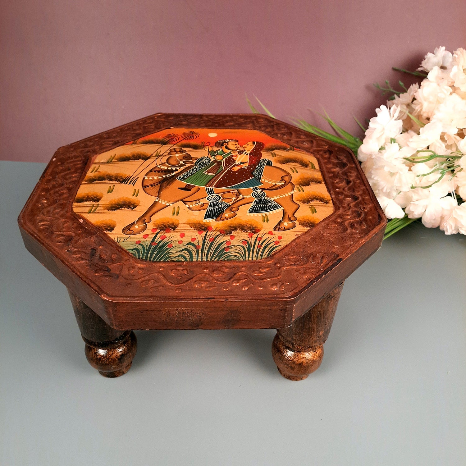 Wooden Chowki Bajot | Decorative Choki / Peeta - For Home, Puja, Living Room, Sitting, Sofa Corners Decor & Gifts - Apkamart