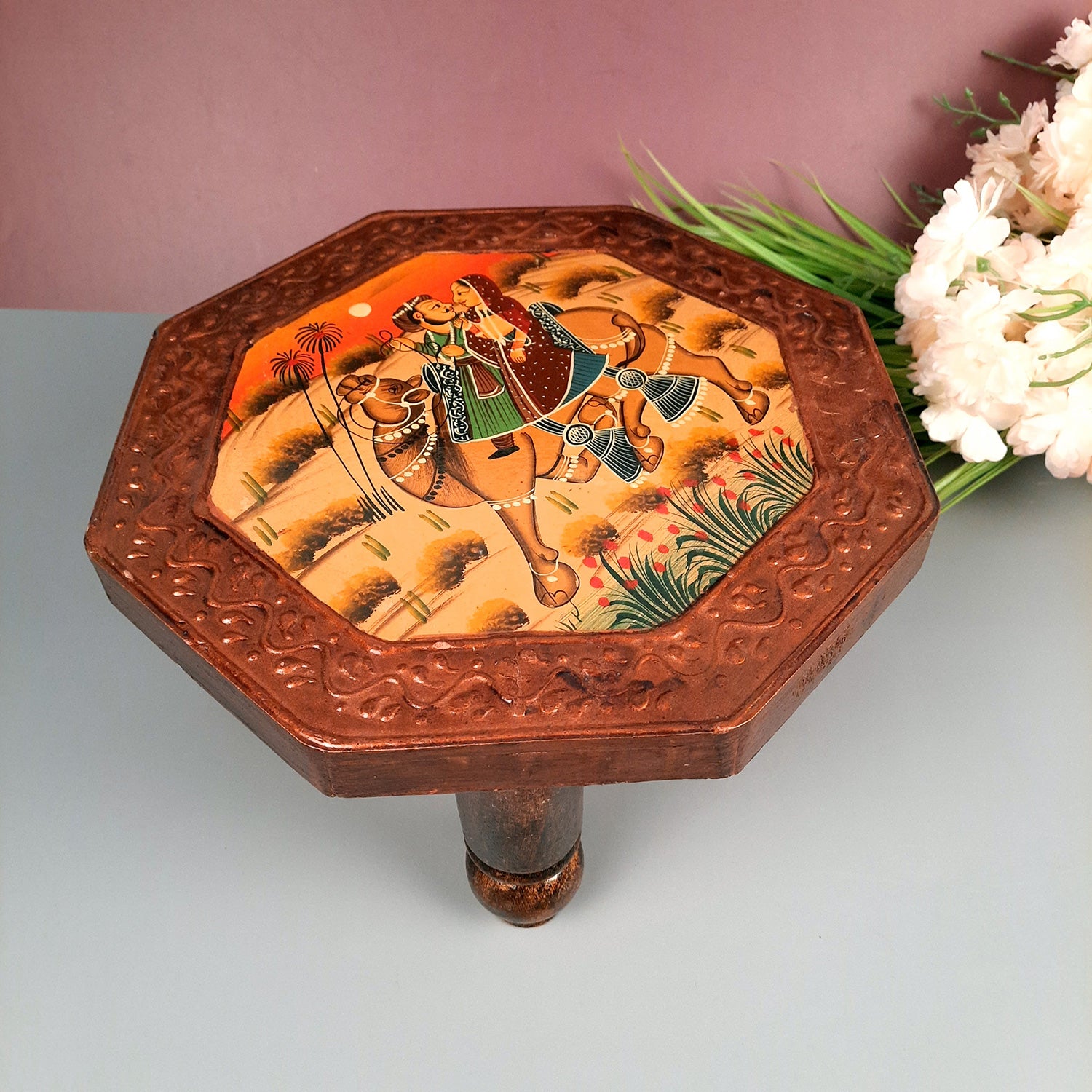 Wooden Chowki Bajot | Decorative Choki / Peeta - For Home, Puja, Living Room, Sitting, Sofa Corners Decor & Gifts - Apkamart