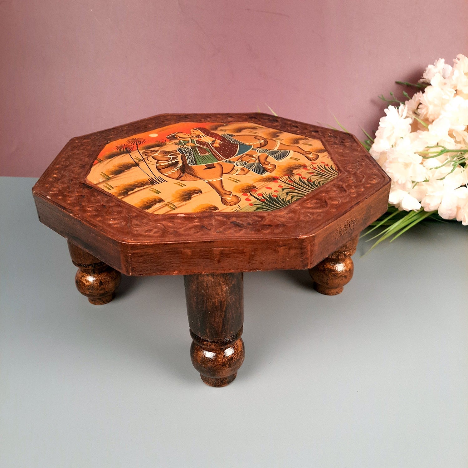 Wooden Chowki Bajot | Decorative Choki / Peeta - For Home, Puja, Living Room, Sitting, Sofa Corners Decor & Gifts - Apkamart