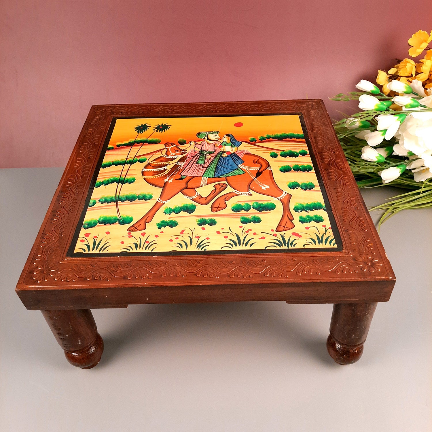 Wooden Chowki Bajot | Decorative Choki / Peeta - For Home, Living Room, Sitting, Sofa Corners Decor & Gifts - Apkamart