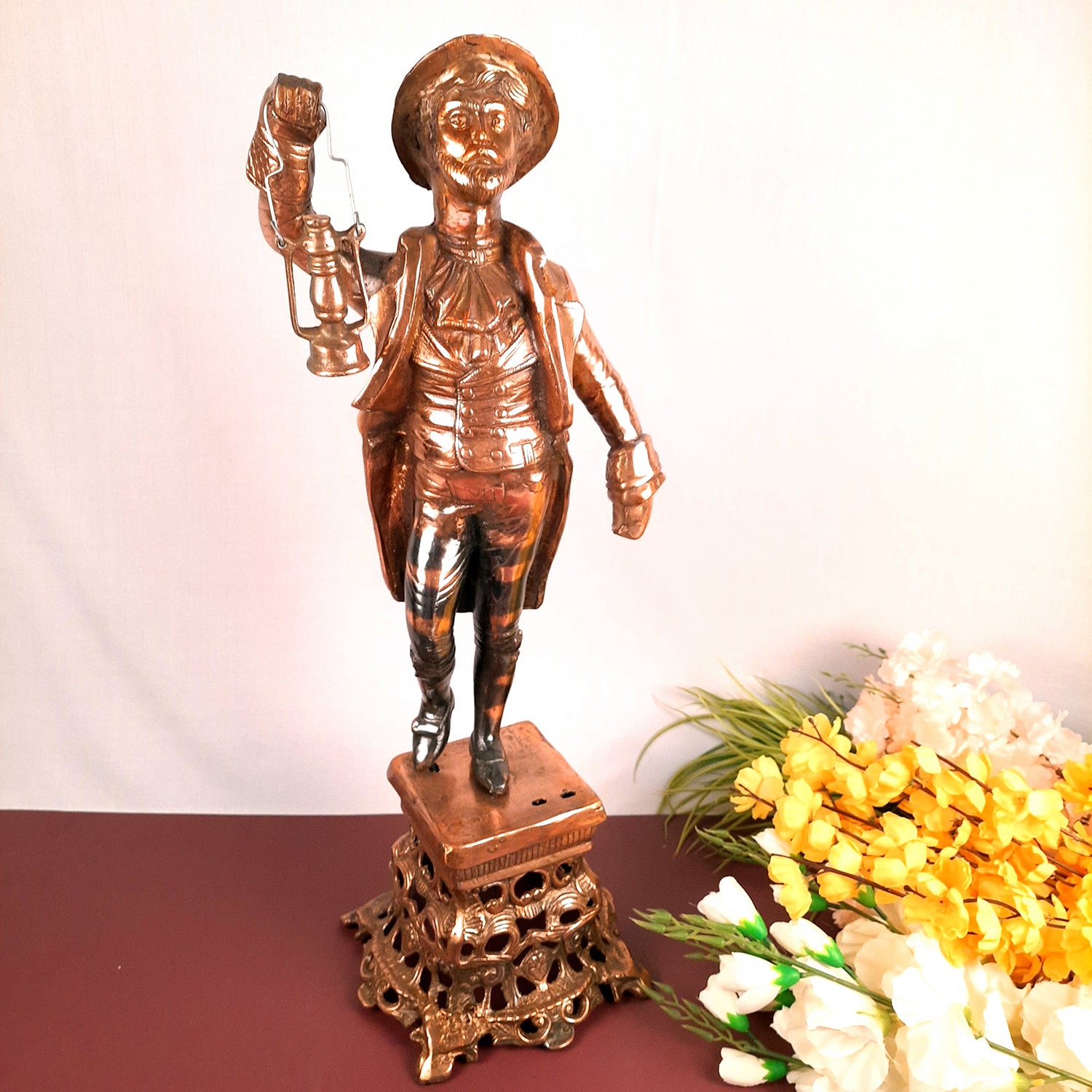 Showpiece Man Holding Lamp| Decorative Vintage Statue Big - For Home, Corners, Living Room Decor & Gifts - 26 Inch - Apkamart